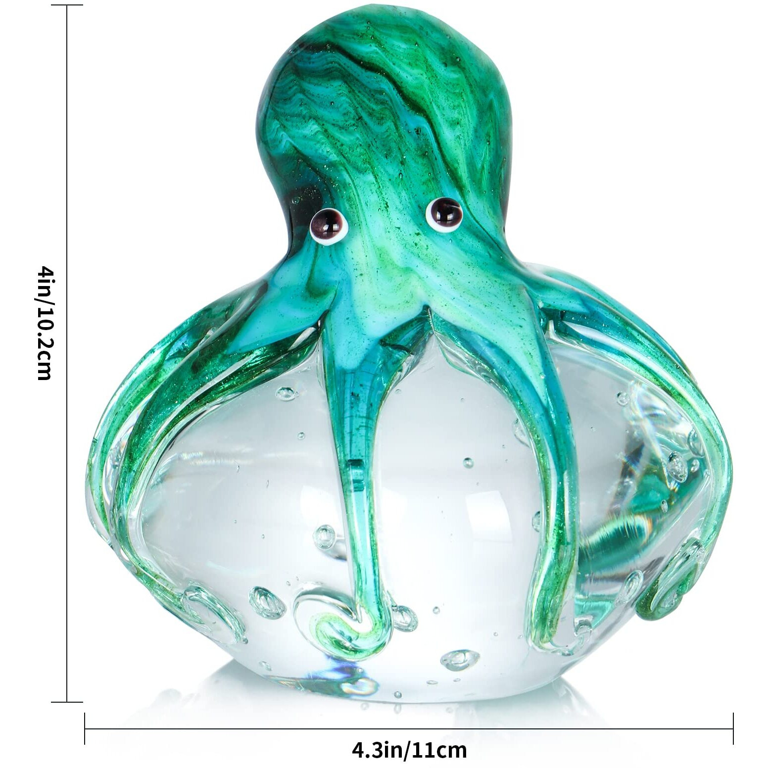 Sanbege Hand Blown Glass Octopus Figurine  Cute Sea Animal Paperweight  Collectible Nautical Statue Decor For Home  Office  Party And Gift (Blue And Green)