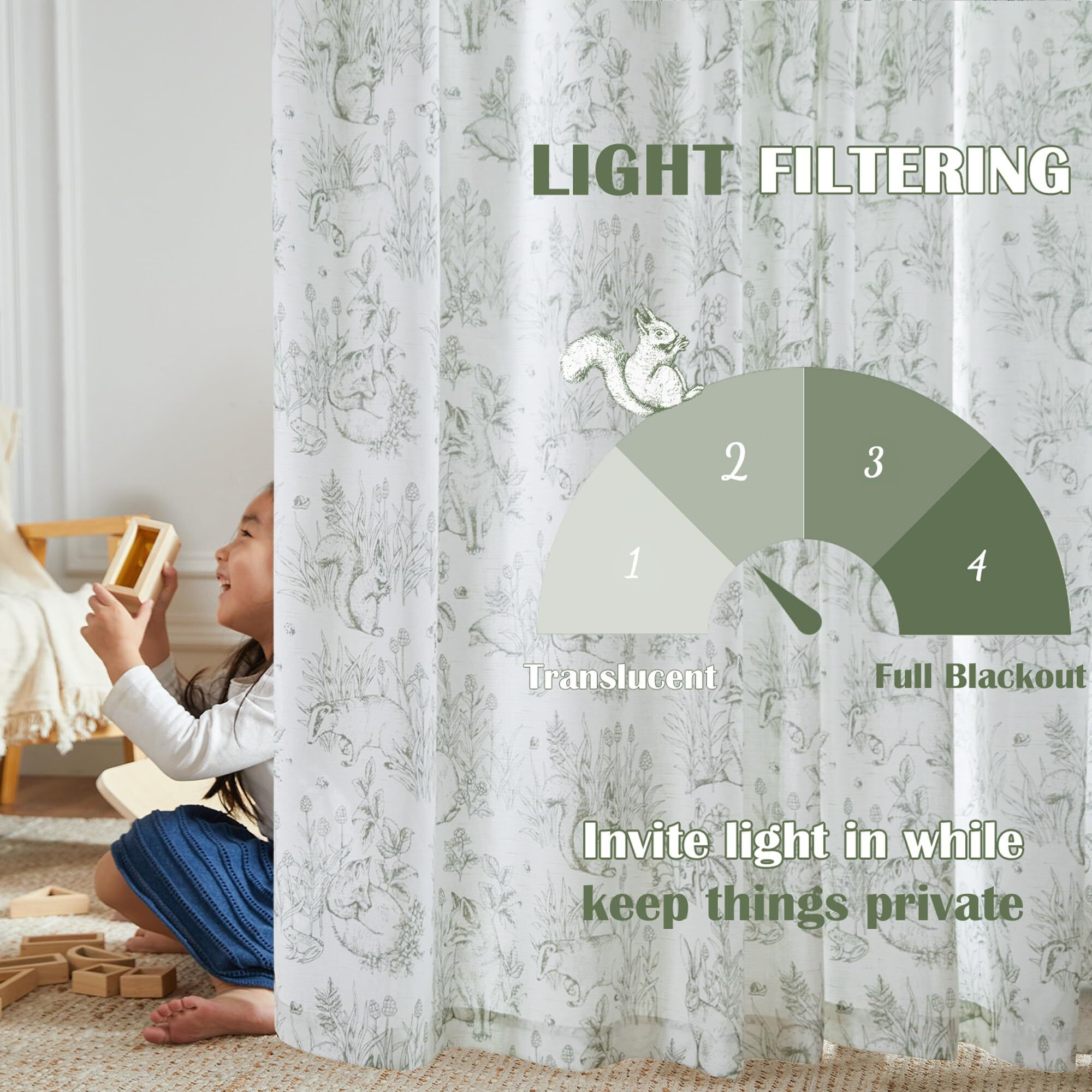 Jinchan Linen Curtains For Bedroom 84 Inch Long Farmhouse Easter Sage Green Curtains French Country Toile Curtains Animal Printed Drapes Light Filtering Kids Window Curtain Set  2 Panels