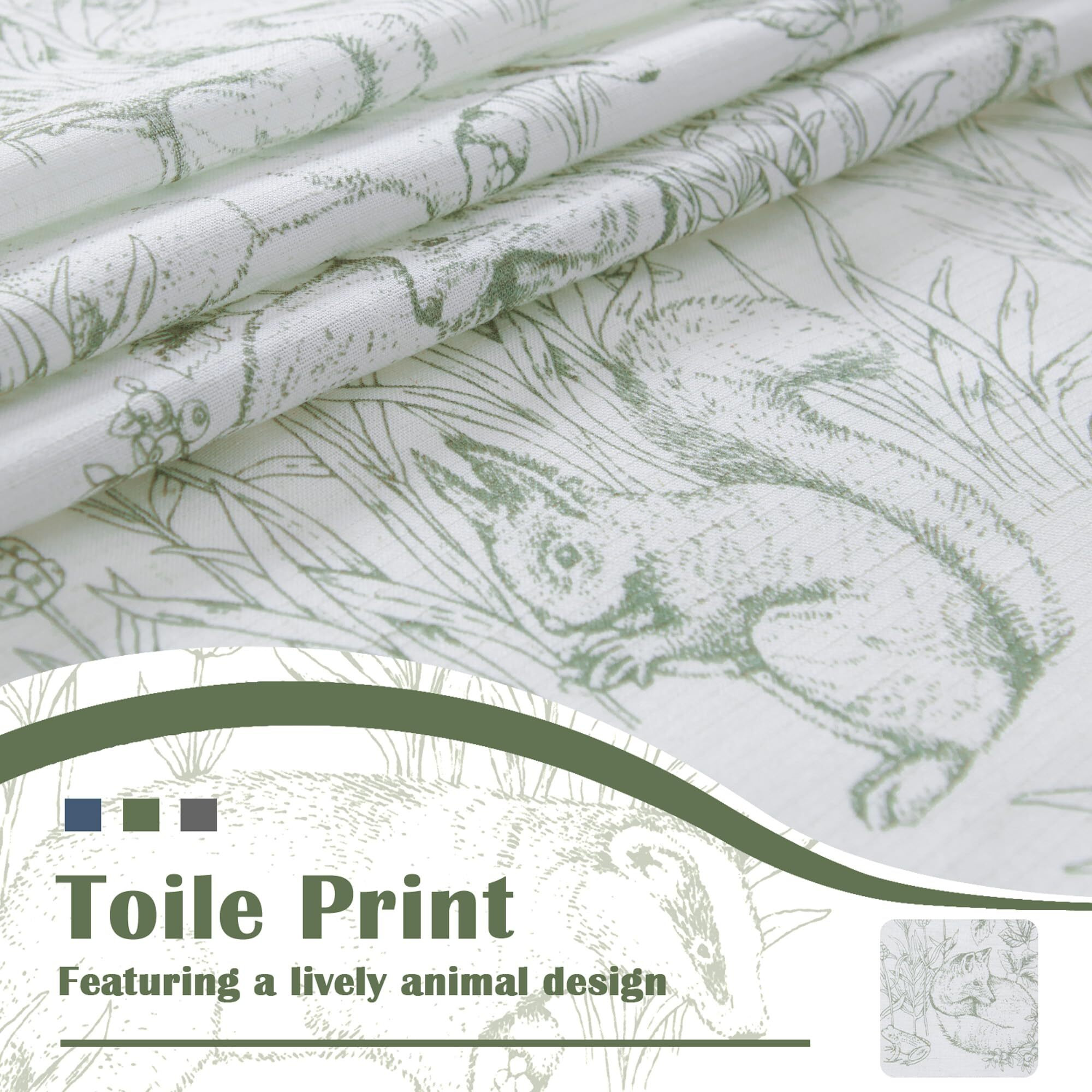 Jinchan Linen Curtains For Bedroom 84 Inch Long Farmhouse Easter Sage Green Curtains French Country Toile Curtains Animal Printed Drapes Light Filtering Kids Window Curtain Set  2 Panels