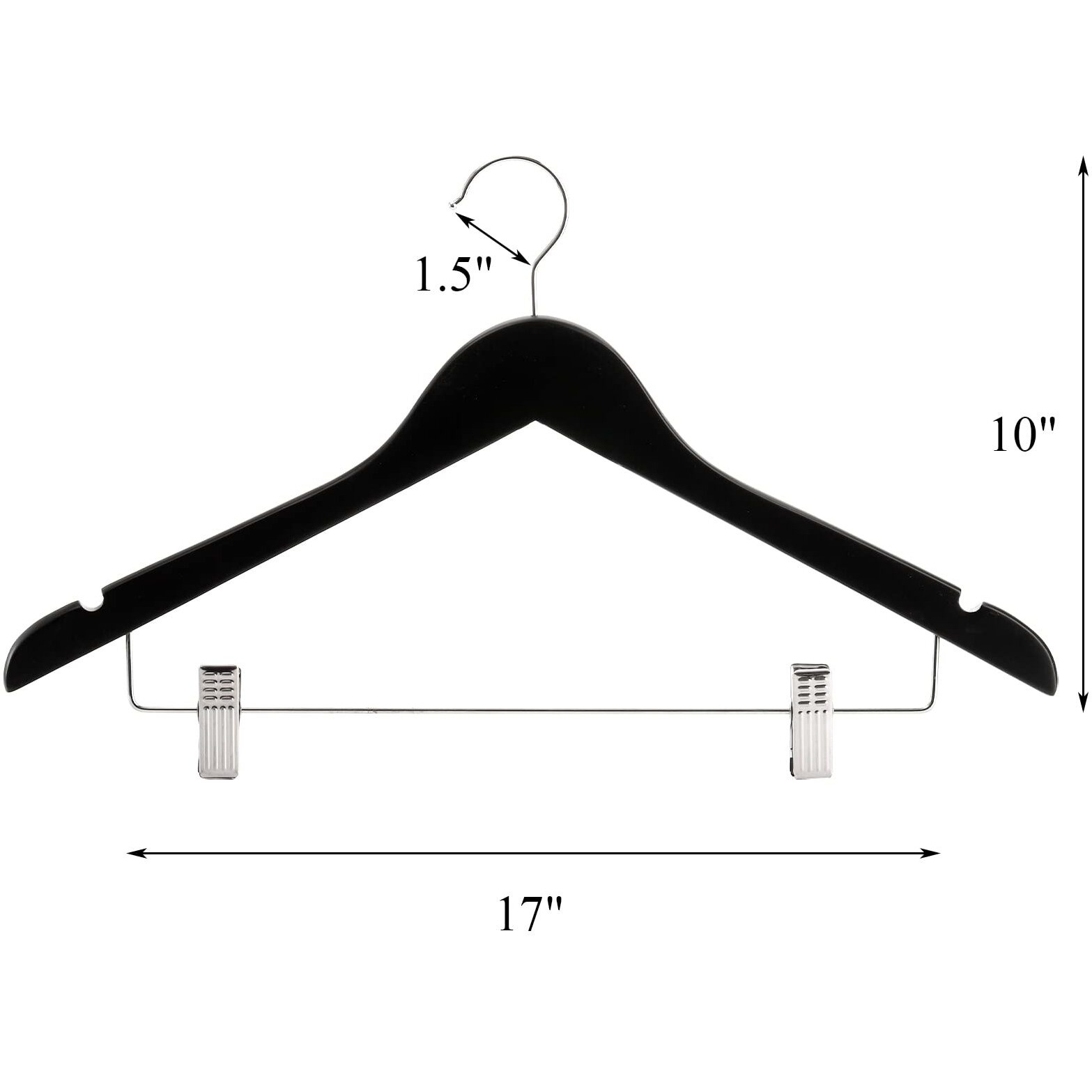 Tosnail 12-Pack Wooden Pants Clothes Hangers  Wooden Suit Hangers With Steel Clips And Hooks  Natural Solid Wood Collection Skirt Hangers  Standard Clothes Hangers - Black