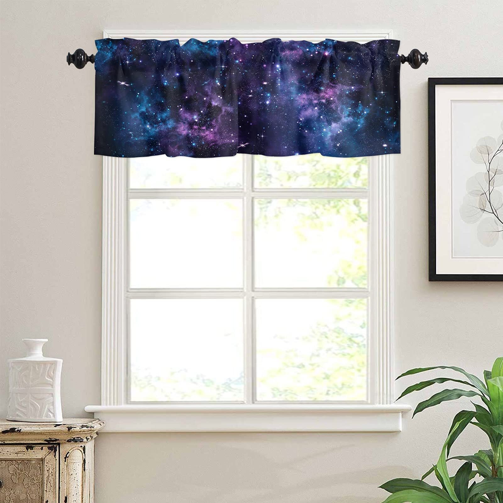 Zadaling Valance Curtain For Kitchen Galaxy Star Nebula Space Starry Sky Window Valance For Living Room Scroll Rod Pocket Valances For Bedroom Decor Window Treatment Valance 1 Panel 18"" X 54""