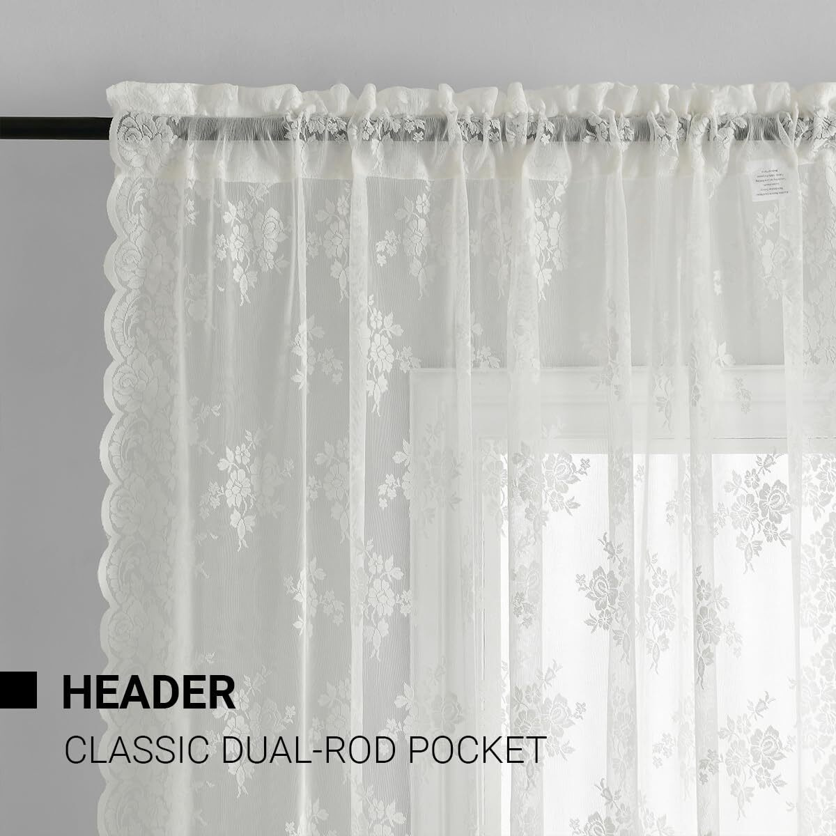 Kotile Ivory Lace Curtains 63 Inch Length - Premium Embroidery Floral Tulle Sheer Lace Curtains For Bedroom  Scalloped Trim Country Lace Window Curtain Panels  52 X 63 Inch  2 Panels  Ivory/Cream