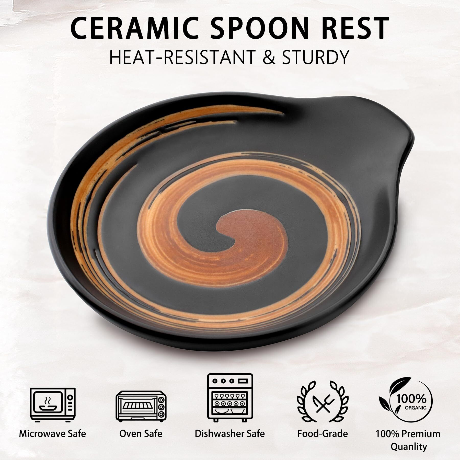 Vanlonpro Ceramic Spoon Rest  5 Inch Spoon Holder For Stove Top  Kitchen Counter  Utensils  Ladle  Coffee Spoons  Cooking Spoons  Spatula  Housewarming Gifts  Heat-Resistant  Hand-Painted Black & Gold