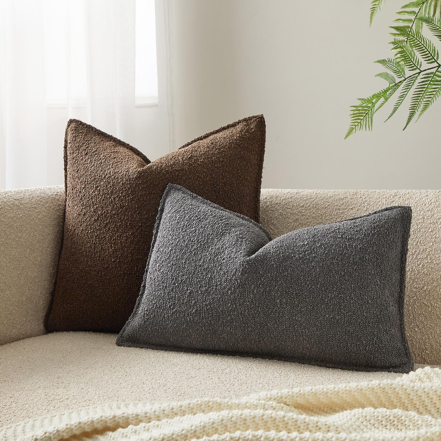 Juspurbet Dark Grey Boucle Lumbar Broadside Throw Pillow Covers 14X24 Inch Set Of 2 For Couch Bedroom Sofa Living Room Decorative Soft Thick Textured Cushion Covers With Hidden Zipper
