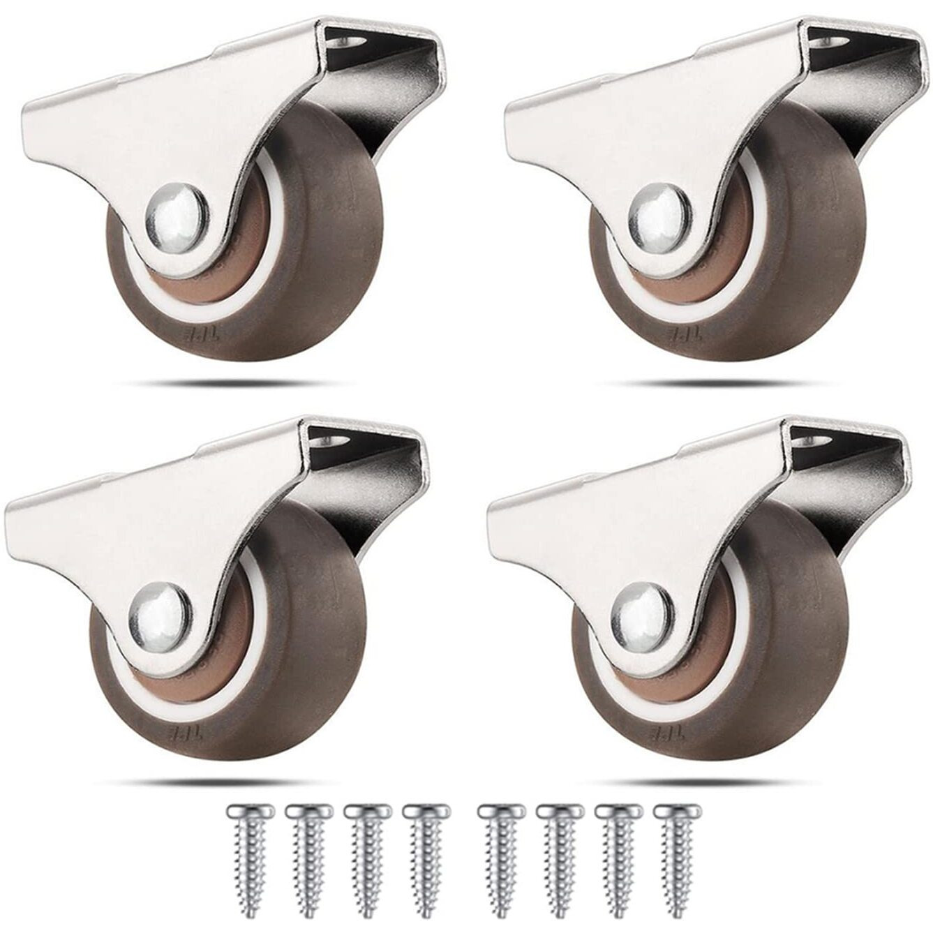 Mini Fixed Caster Wheels 1 Inch Silent Ball Bearing Small Casters Wheels  Metal Top Tpe Rubber Low Profile Caster Wheels For Furniture Rolling Cabinet Trundle Bed Drawer With Screws 4 Pack