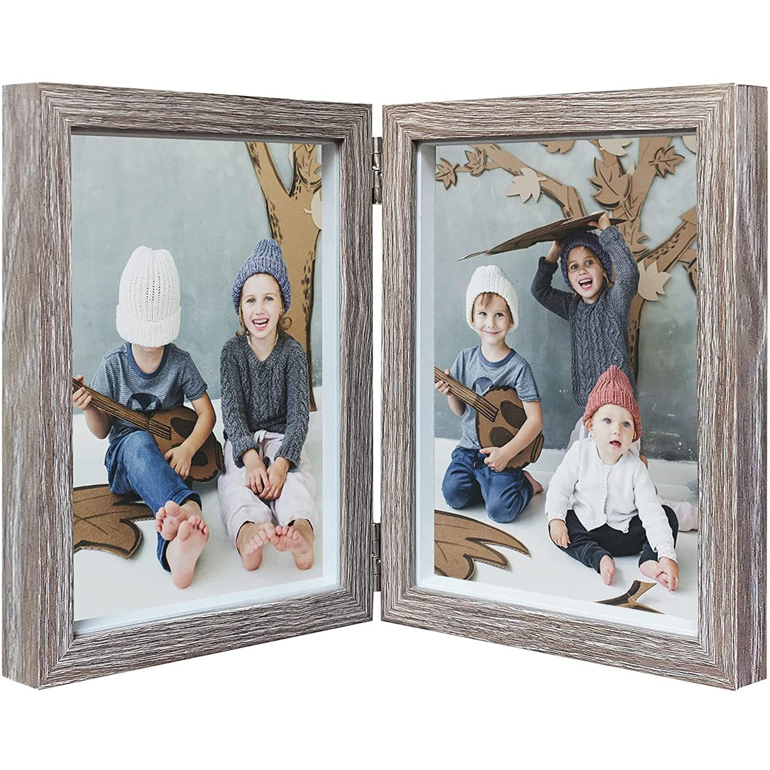 Aveax Double 5X7 Picture Frame Grey Wood Photo Frame Shadow Box Frame