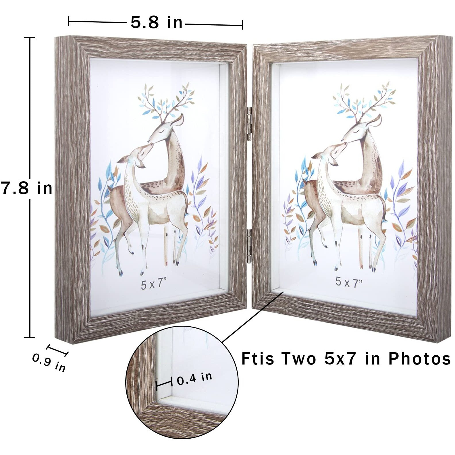Aveax Double 5X7 Picture Frame Grey Wood Photo Frame Shadow Box Frame