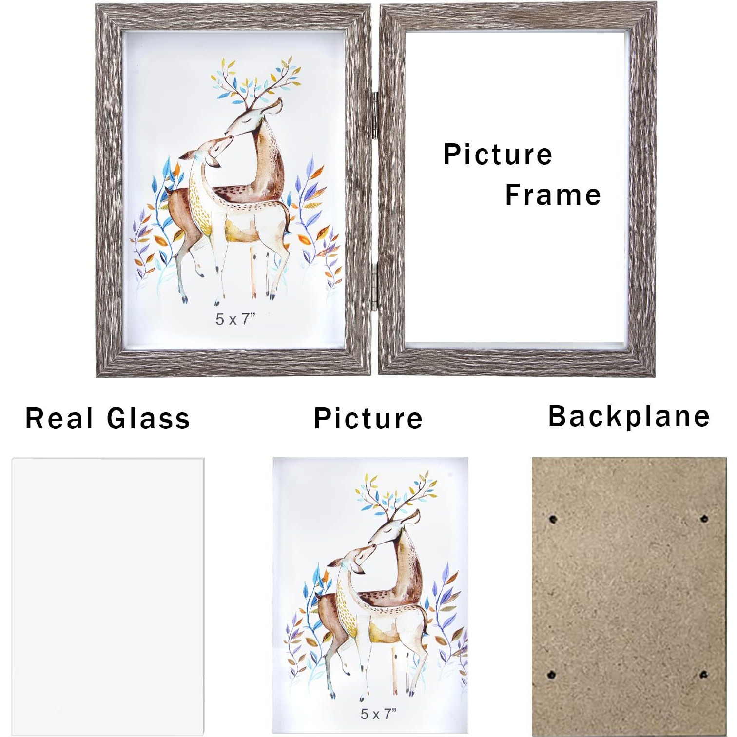 Aveax Double 5X7 Picture Frame Grey Wood Photo Frame Shadow Box Frame