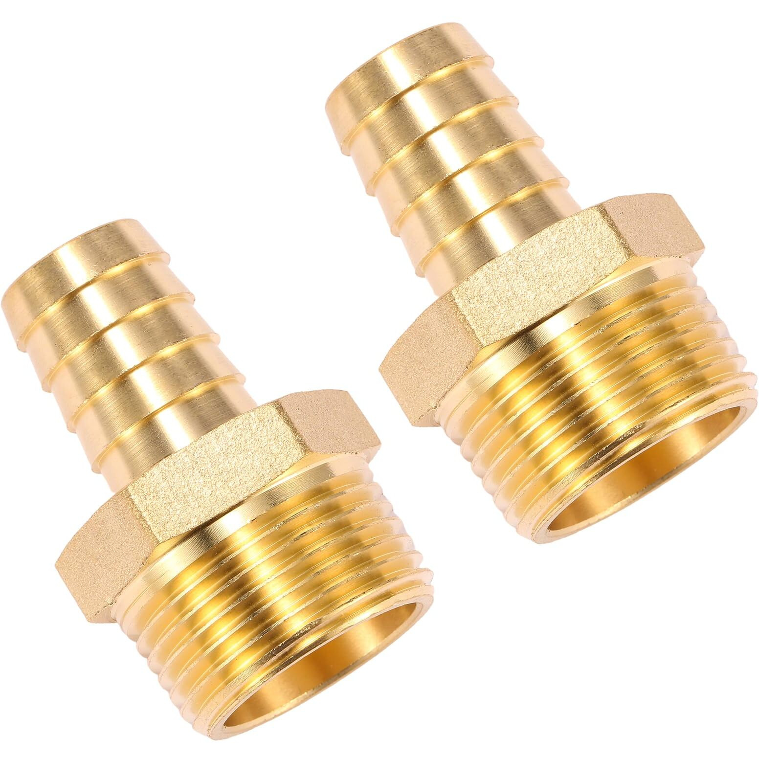 2 Pack Brass Hose Fitting  Adapter  3/4"" Barb X 1"" Npt Male Pipe