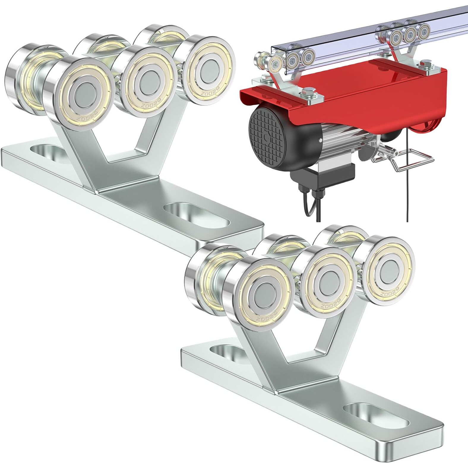 Sktrex 6 Wheel Hoist Trolley With Rollers - Strut Trolley Assembly For Electric Hoist - Fits 1-5/8"" Wide And Taller Strut Channel - High Strength And Silent Operation