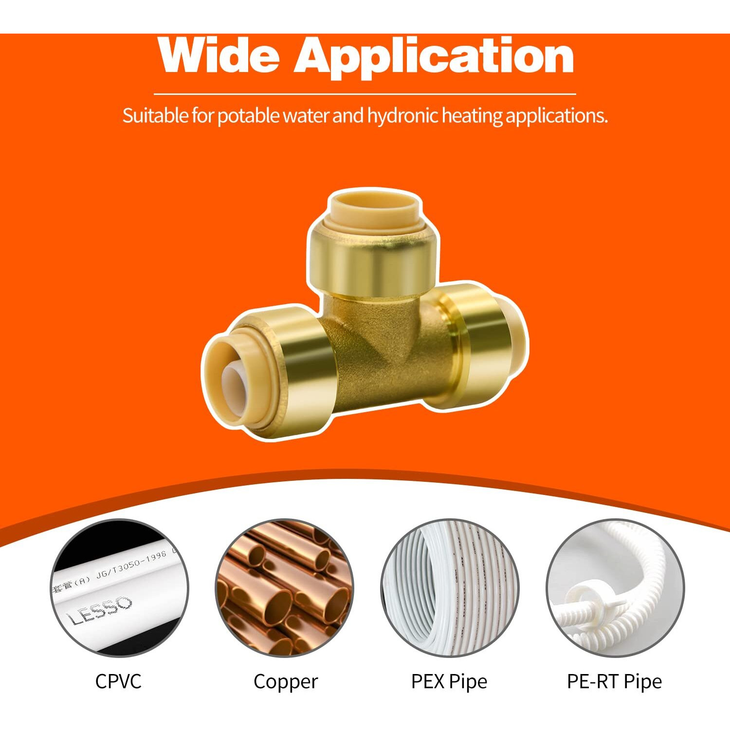 6 Pack Push-To-Connect Plumbing Fittings  1/2"" Pushfit Tee Fittings With Disconnect Clip For Copper  Pex  Cpvc Pipe (1/2"" Tee  6)