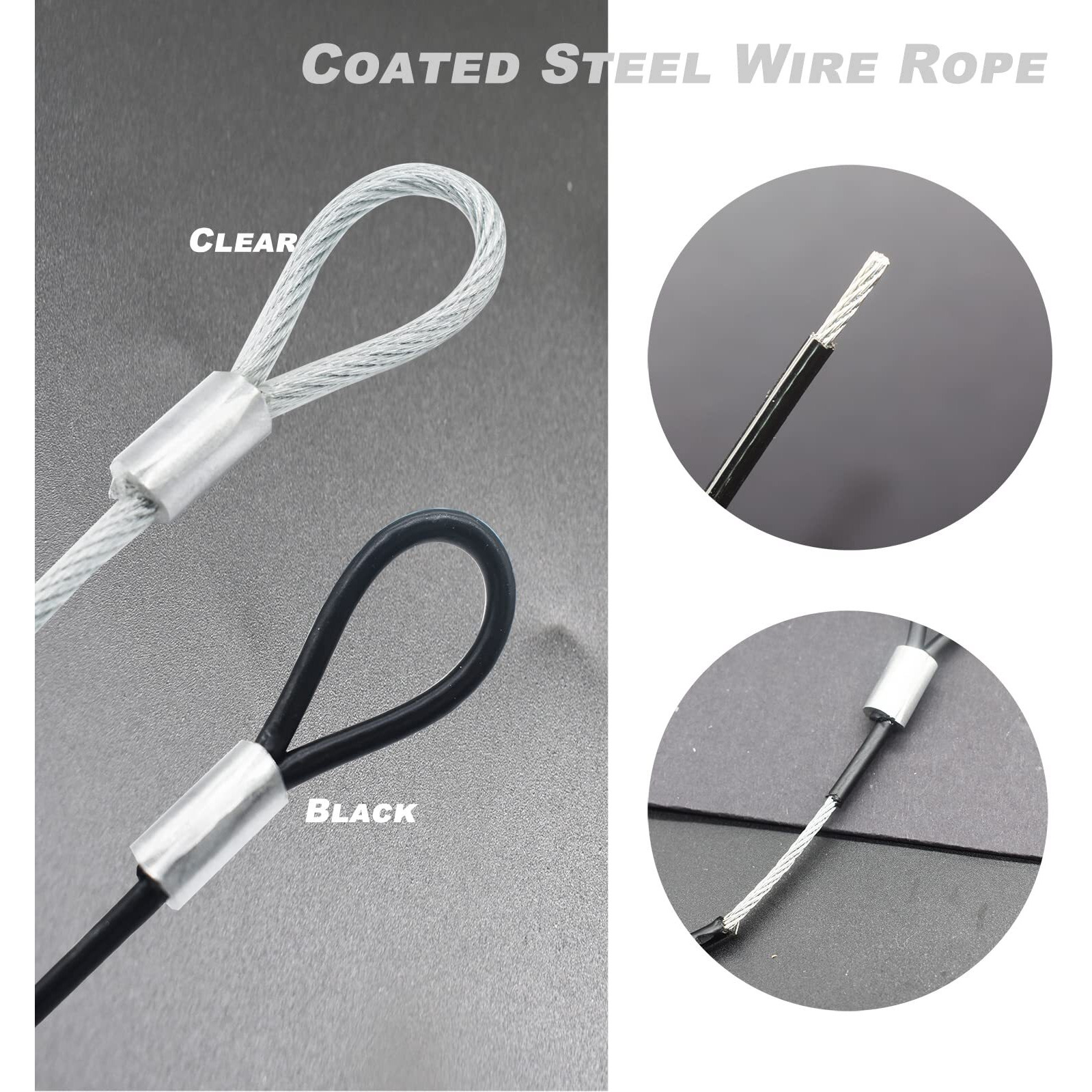 Bytiyar 8Ft 6Mm Stainless Steel Security Cable Lock Braided Steel Vinyl Coated Safety Cable Luggage Lock Flexible Steel Cable Security Wire Rope Double Loop