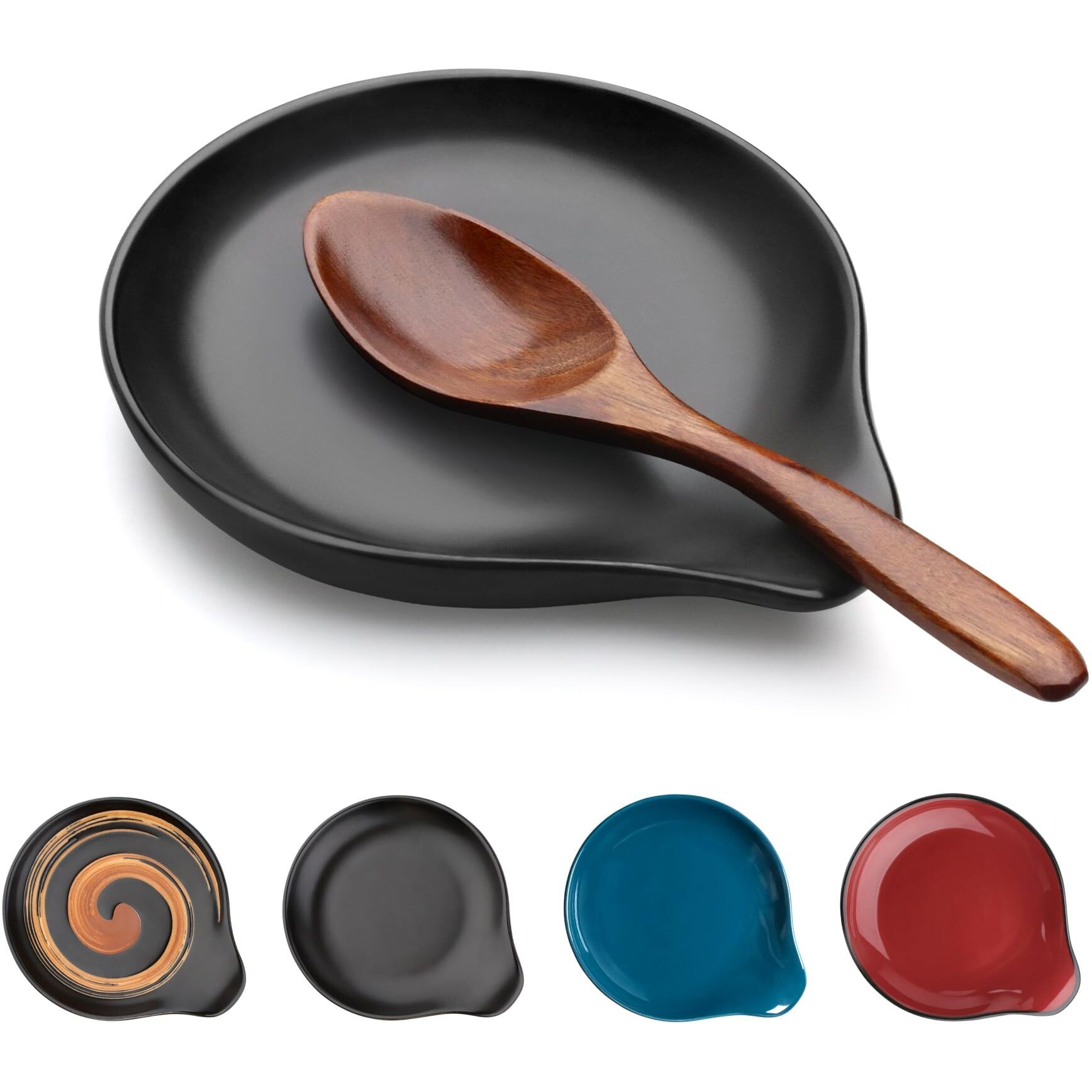 Vanlonpro Ceramic Spoon Rest  5 Inch Spoon Holder For Stove Top  Kitchen Counter  Utensils  Ladle  Coffee Spoons  Cooking Spoons  Spatula  Tongs  Heat-Resistant  Housewarming Gifts  Matte Black