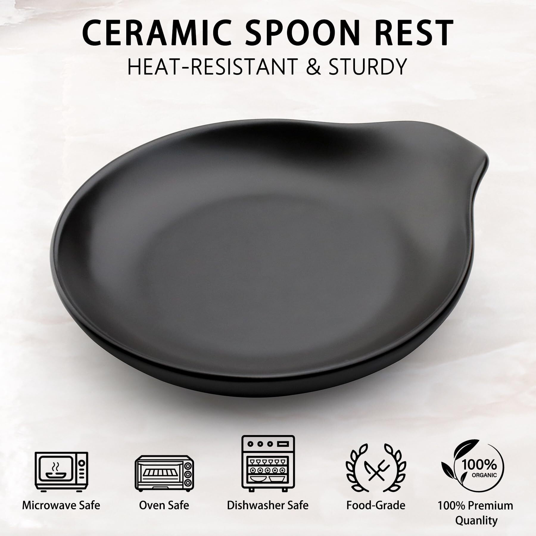 Vanlonpro Ceramic Spoon Rest  5 Inch Spoon Holder For Stove Top  Kitchen Counter  Utensils  Ladle  Coffee Spoons  Cooking Spoons  Spatula  Tongs  Heat-Resistant  Housewarming Gifts  Matte Black