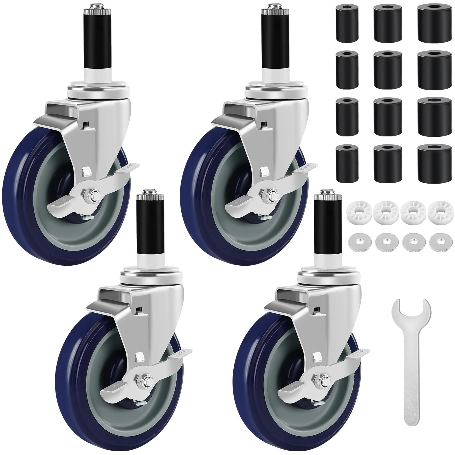 Besitu 5 Inches Prep Table Wheels Set Of 4  Expanding Stem Casters Fit For 7/8""  1""  1-1/2"" And 1-5/8"" Tube Leg For Stainless Steel Table  Cart  Furniture Legs  Commercial Kitchen Appliances