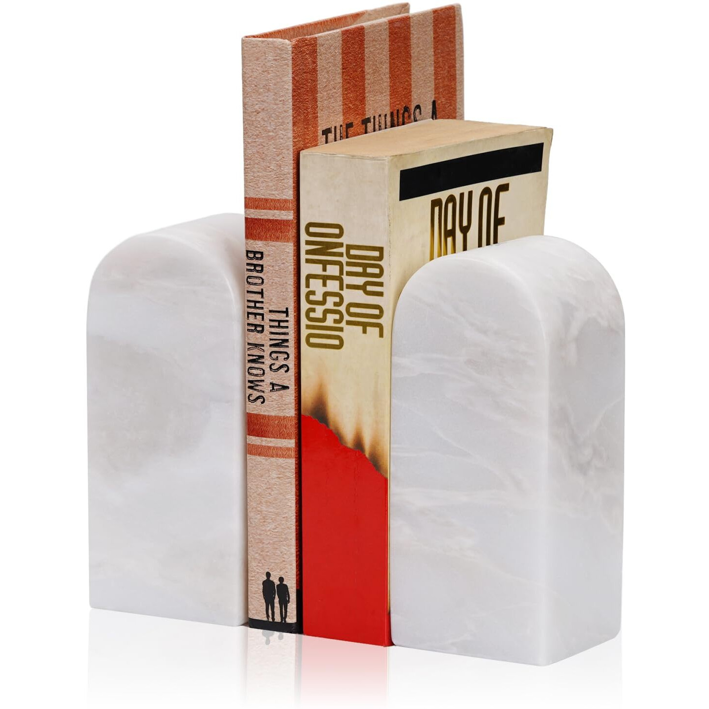 Koville African Natural Marble Bookends For Shelves  Decorative Book Ends  7Lbs Heavy-Duty Marble Book Holders  Bookshelf Apartment Decor For Normal Books/Cd/Video Games(Bianco Fiora)