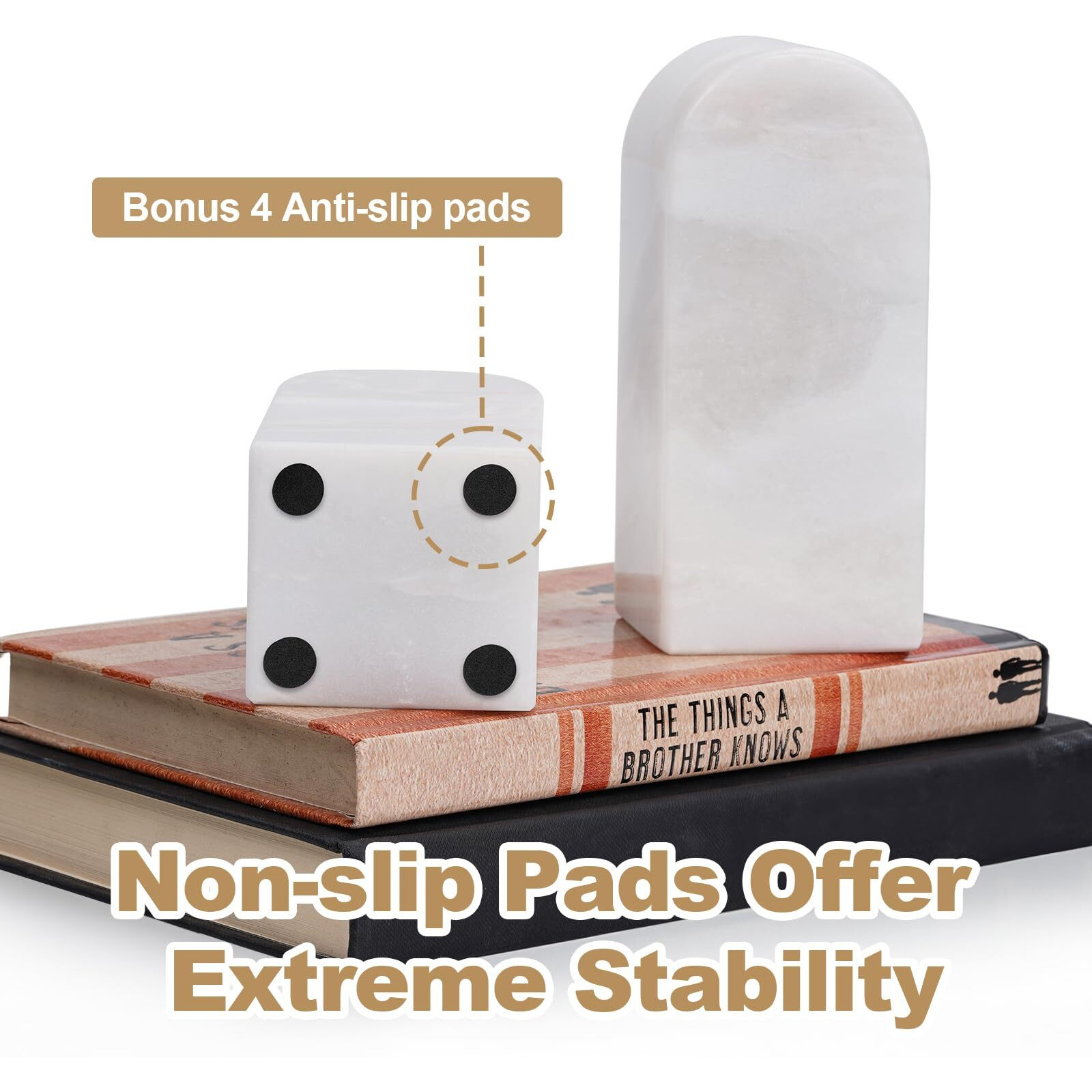 Koville African Natural Marble Bookends For Shelves  Decorative Book Ends  7Lbs Heavy-Duty Marble Book Holders  Bookshelf Apartment Decor For Normal Books/Cd/Video Games(Bianco Fiora)