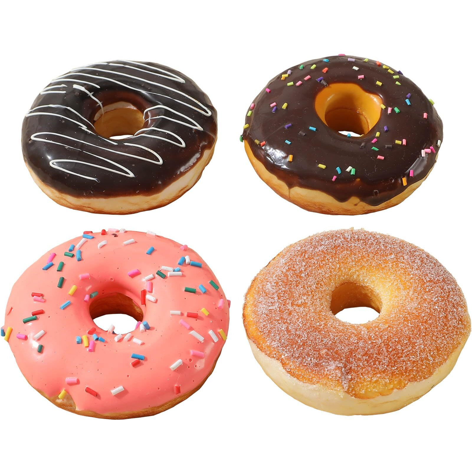 Joeabor Fake Donut 4 Pack Artificial Doughnut For Decoration Realistic Fake Food For Display Faux Dessert Party Decorations Photography Props