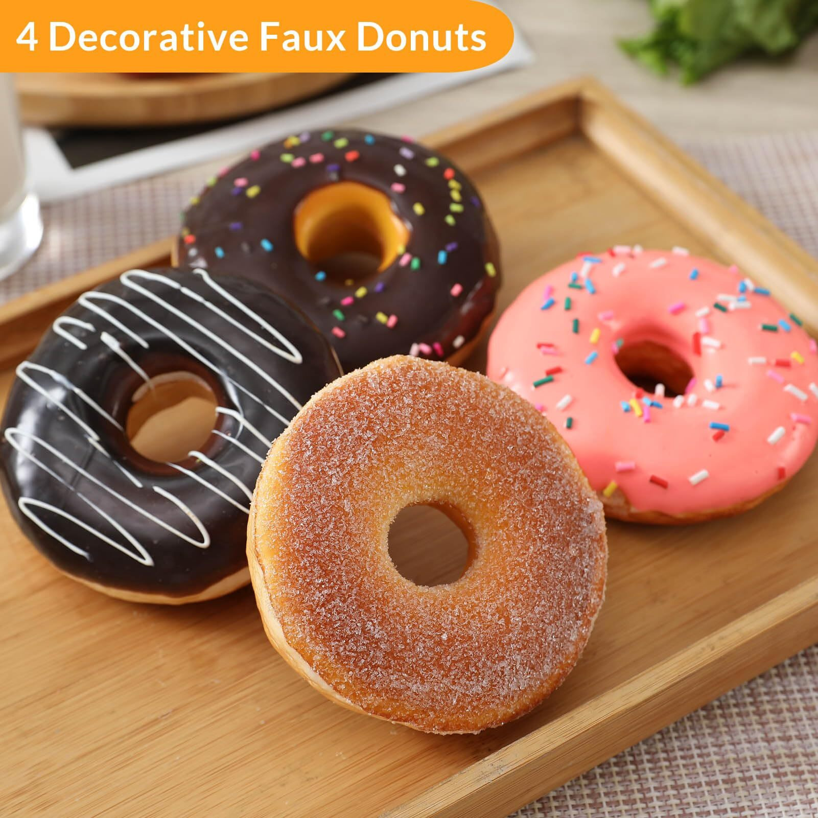 Joeabor Fake Donut 4 Pack Artificial Doughnut For Decoration Realistic Fake Food For Display Faux Dessert Party Decorations Photography Props