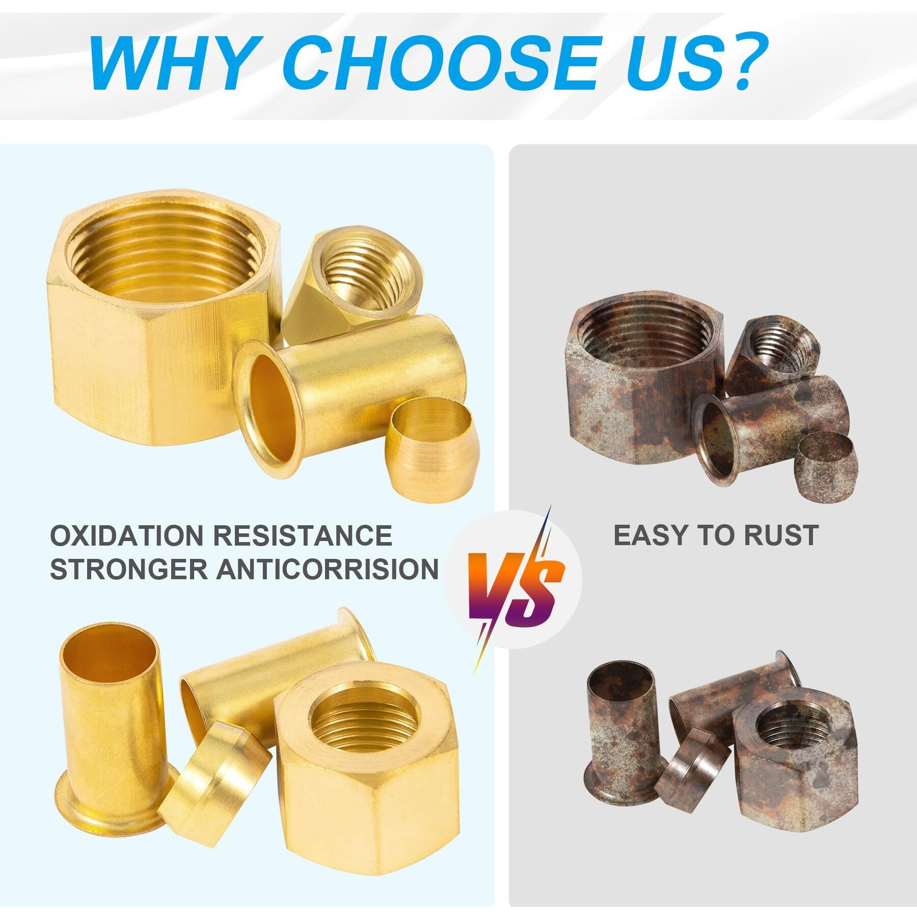 Breezliy 140Pcs 1/4 Inch Compression Fittings Assortment Kit- 60 Brass Compression Sleeve Ferrule  60 Brass Insert & 20 Nuts - Used To Connect Lines For Air Water Fuel Oil And Inert Gases