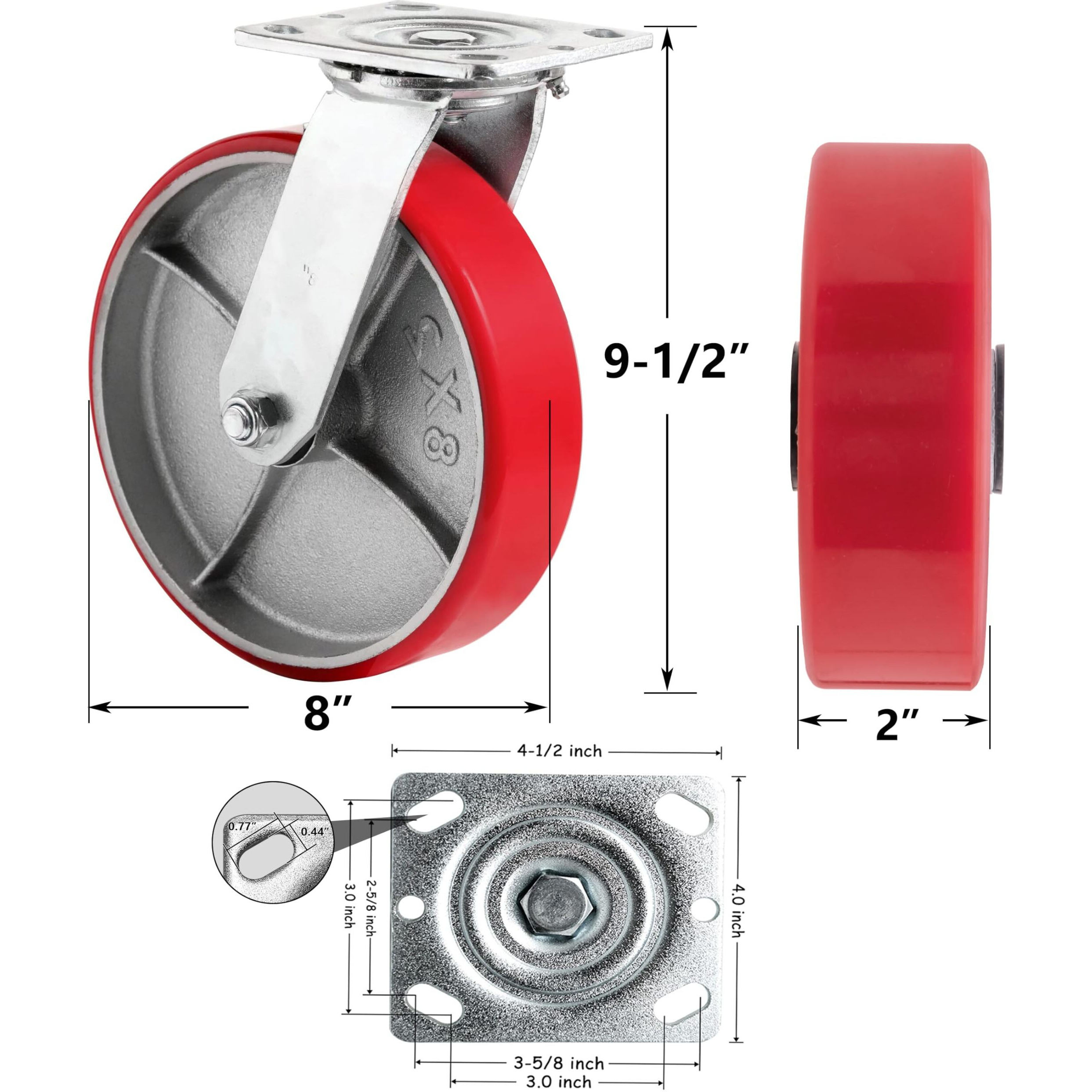 Handsammu 8"" X 2"" Heavy Duty Casters- Industrial Casters  Polyurethane Casters Wheels  Capacity Up To 1500 Lb. Use For Platform Truck  U-Boat Cart Workbenches (1 Swivel)