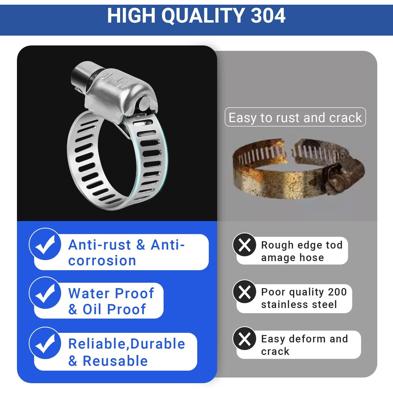 Smlcon 52 Pcs Hose Clamp Assortment Kit - 304 Stainless Steel Worm Gear Hose Clamps Adjustable 1/4''- 1-1/2'' (6-38Mm) Metal Fuel Line Clamp For Plumbing Automotive And Mechanical Applications