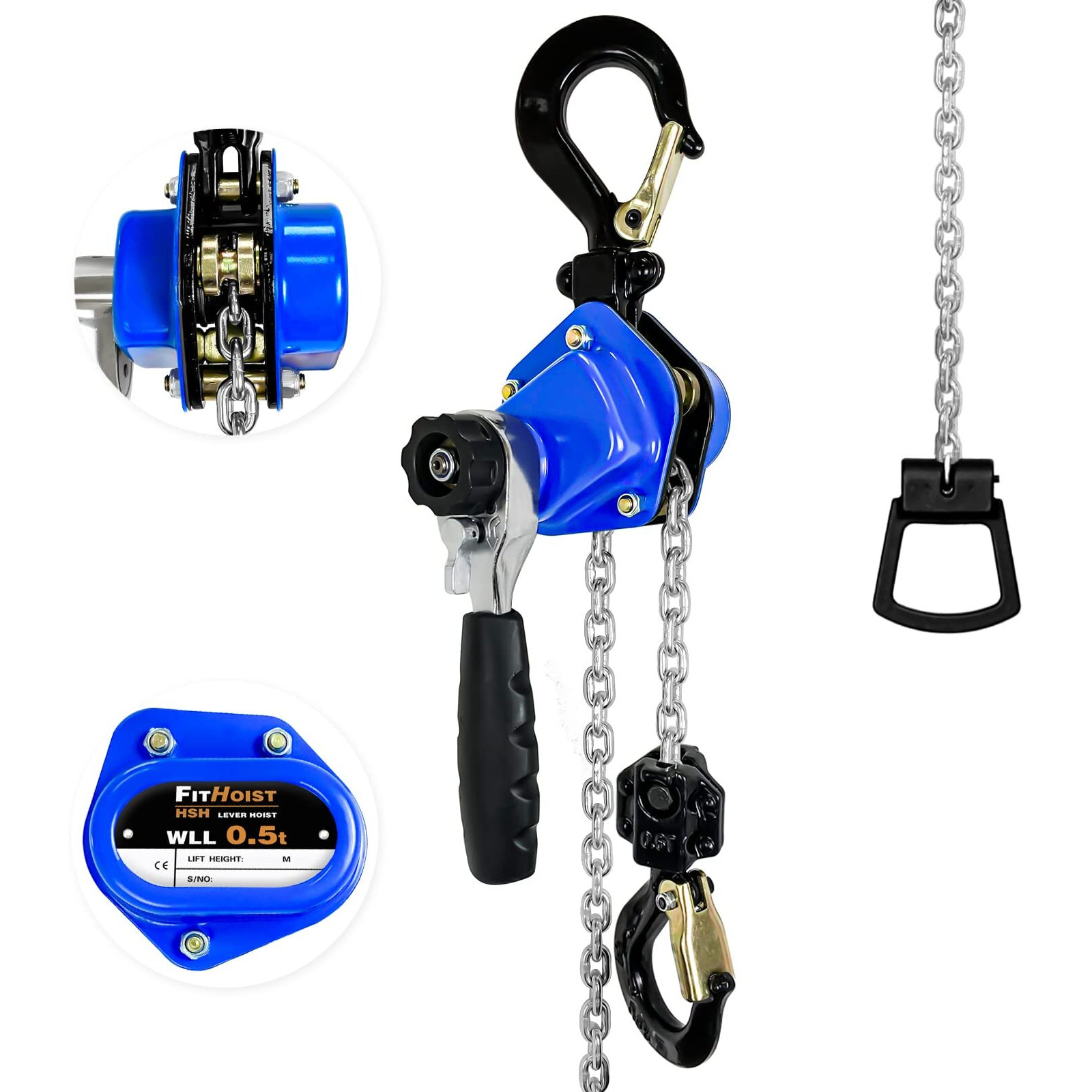 Fithoist Mini Chain Hoist 1/2 Ton 1100Lbs Capacity 10Ft Lift Manual Lever Chain Hoist Alloy Steel G80 Chain 2 Heavy Duty Hooks  For Garages Warehouse Automotive Machinery