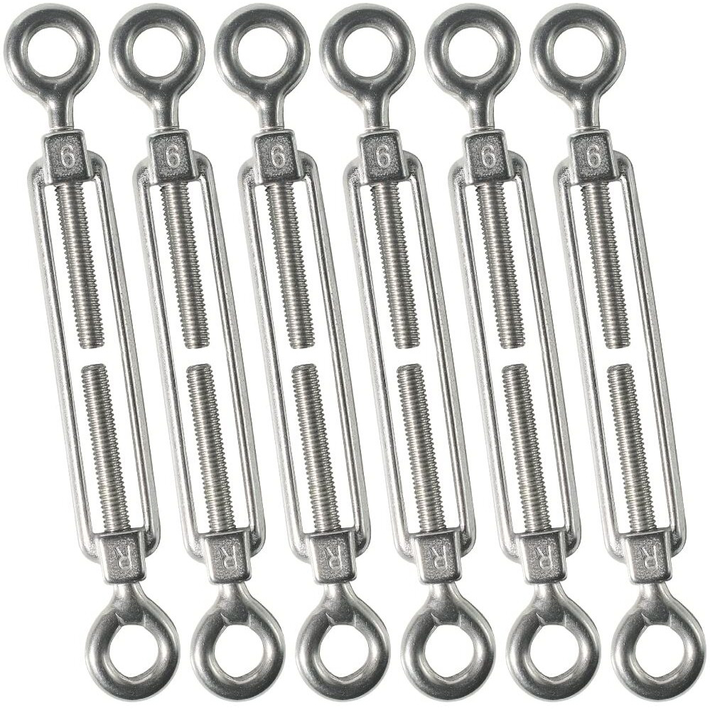 Cozihom M6 Eye & Eye/O To O Turnbuckle 304 Stainless Steel  Hardware Kit For Wire Rope Tension Heavy Duty  For Sun Shade  Tent Installation  Anti-Rust  6 Packs