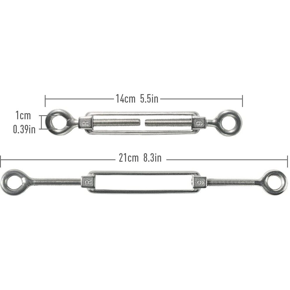 Cozihom M6 Eye & Eye/O To O Turnbuckle 304 Stainless Steel  Hardware Kit For Wire Rope Tension Heavy Duty  For Sun Shade  Tent Installation  Anti-Rust  6 Packs