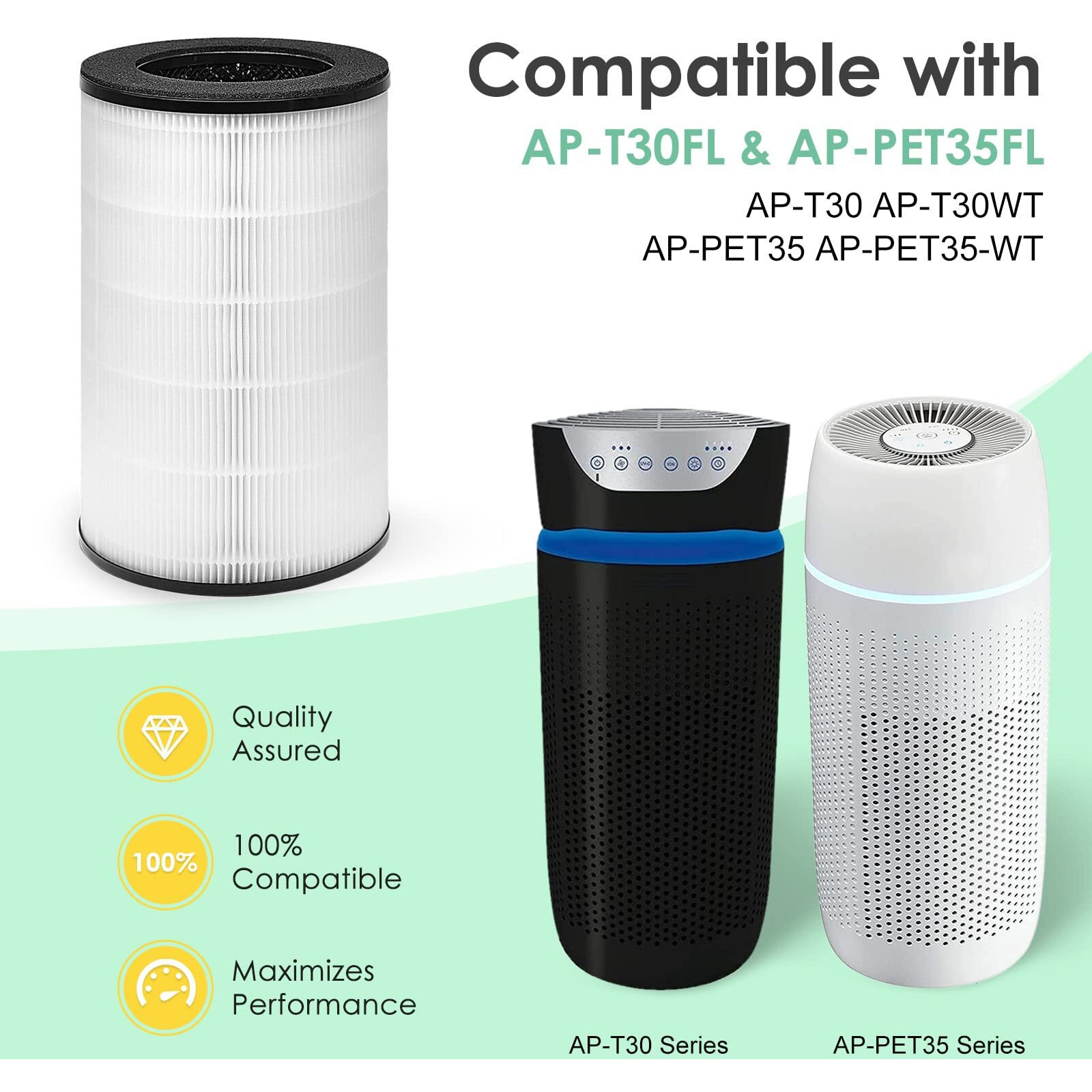 Hsiamen Ap-Pet35Fl Ap-T30 Filter Compatible With Homedics Air Purifier Filter Replacement Ap-T30 Ap-T30Wt Ap-Pet35-Wt Ap-Pet35  Part Ap-T30Fl Ap-Pet35Fl True Hepa Filter  1-Pack