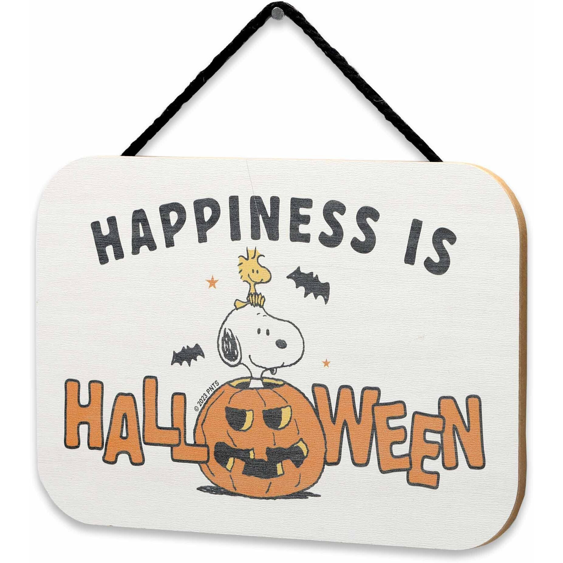 Peanuts Snoopy Happiness Is Halloween Hanging Wood Wall Decor - Fun Snoopy Halloween Sign For Home Decorating