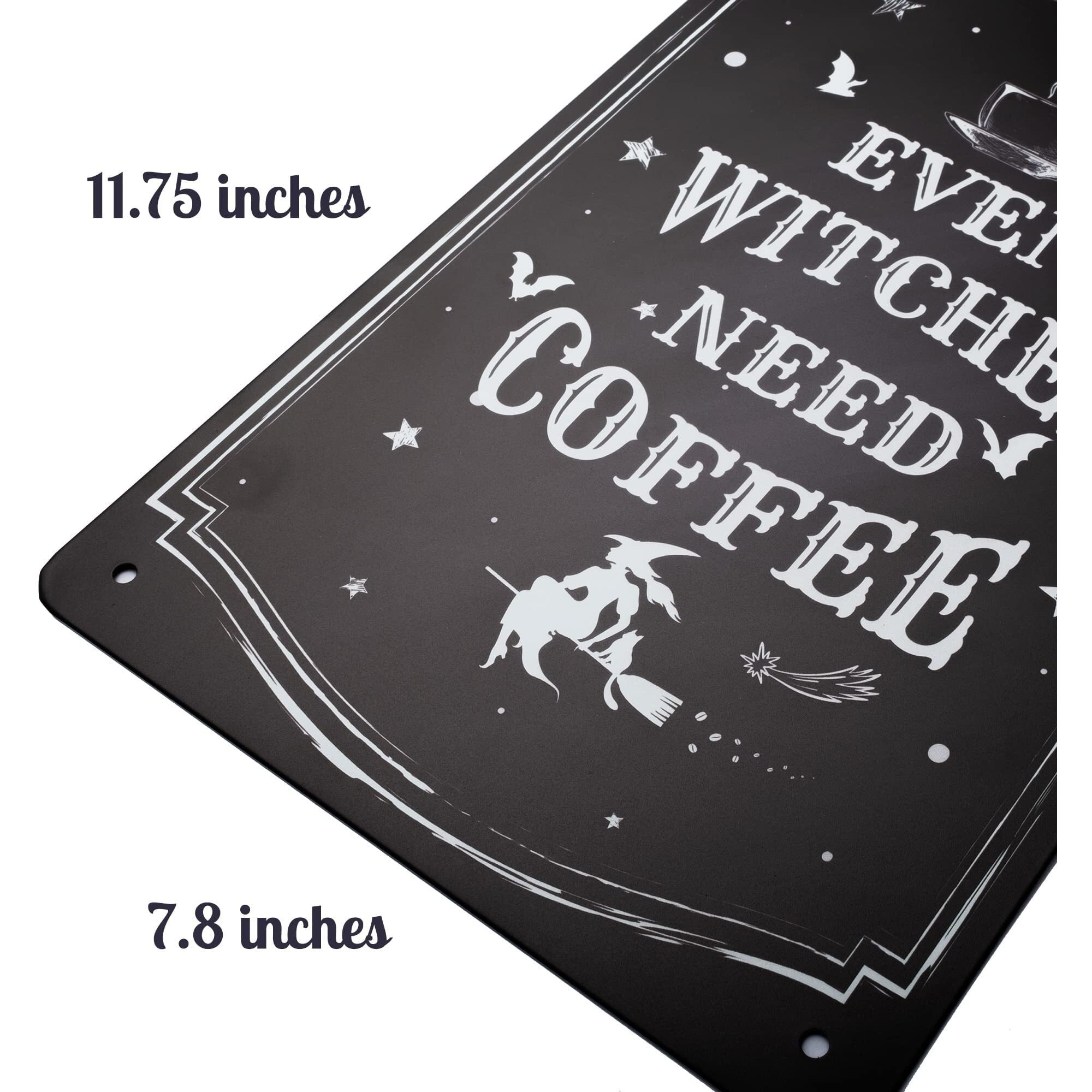 Irisvita Black Witch Decor  Even Witches Need Coffee  Witch Kitchen Decor  Coffee Bar Decor  Kitchen Witch Coffee Sign  Vintage Halloween Decorations Indoor  Gothic Wall Decor  11.75 X 7.8 Inches