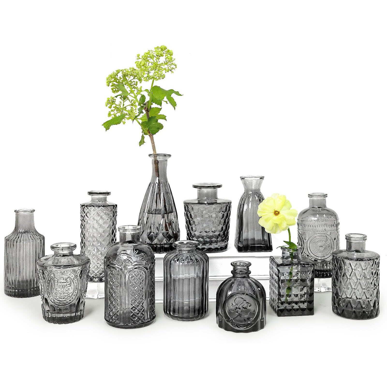 Supmind Bud Vase Set Of 12  Black Bud Vases In Bulk  Small Flower Vases For Centerpieces  Mini Vintage Vase For Rustic Wedding  Home Table Decoration