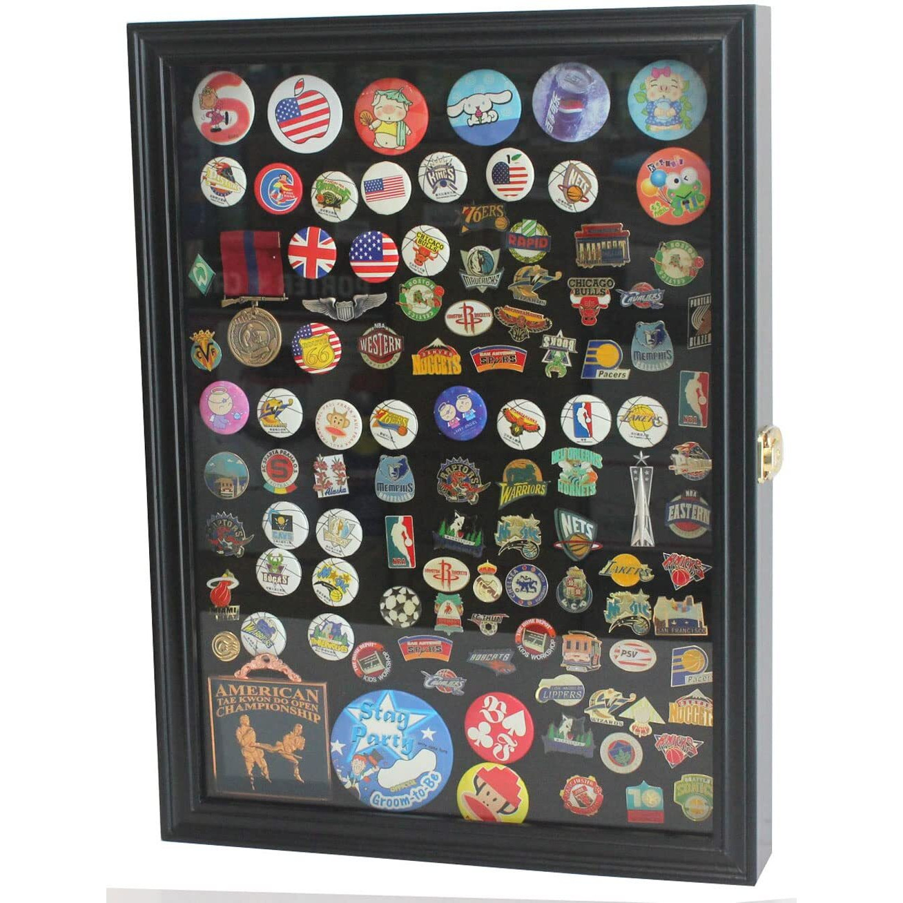 Large 19"&quotX 14"" Pin Display Case Medal Shadow Box With 98% Uv Protection For Military Medals  Beach Tags  Jewelry Pins  Pin Gift  Insignia Ribbons  Pin Collectibles Black Finish