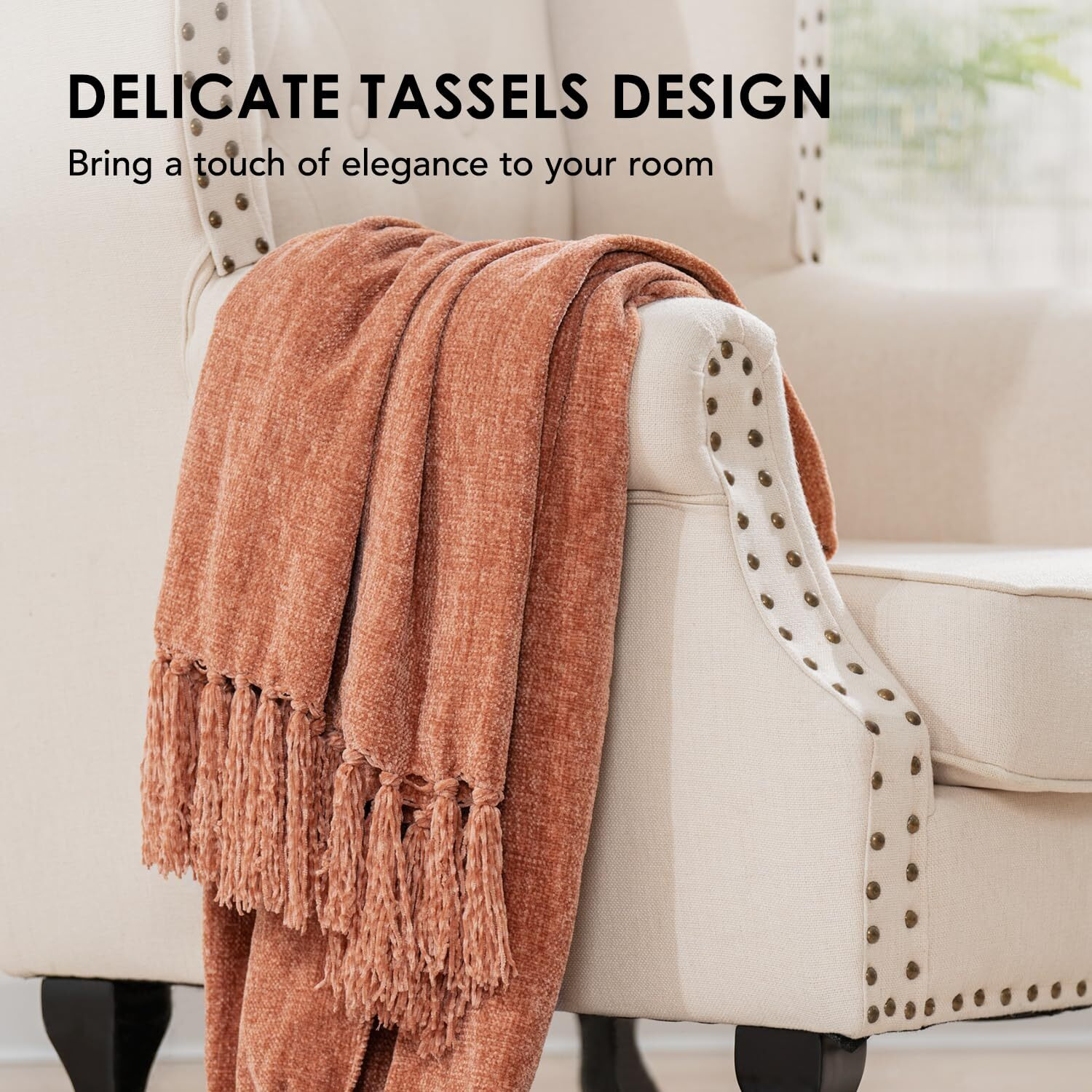 Evergrace Soft Chenille Throw Blanket For Couch  Cozy Plush Fuzzy Decorative Chenille Knit Throw Blanket With Tassels  Lightweight Blanket And Throws For Bed Sofa Gift Home Decor  Clay 50"&quotX60""