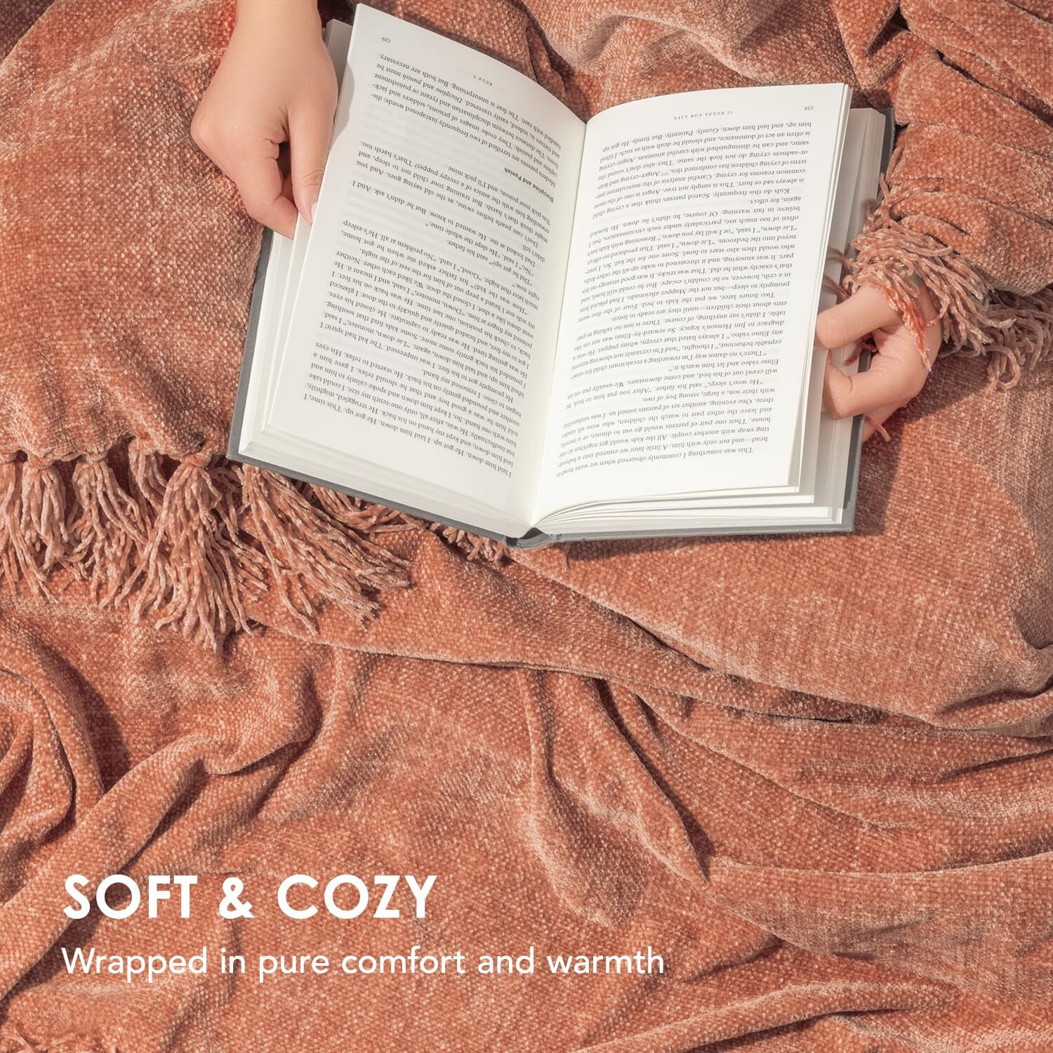 Evergrace Soft Chenille Throw Blanket For Couch  Cozy Plush Fuzzy Decorative Chenille Knit Throw Blanket With Tassels  Lightweight Blanket And Throws For Bed Sofa Gift Home Decor  Clay 50"&quotX60""