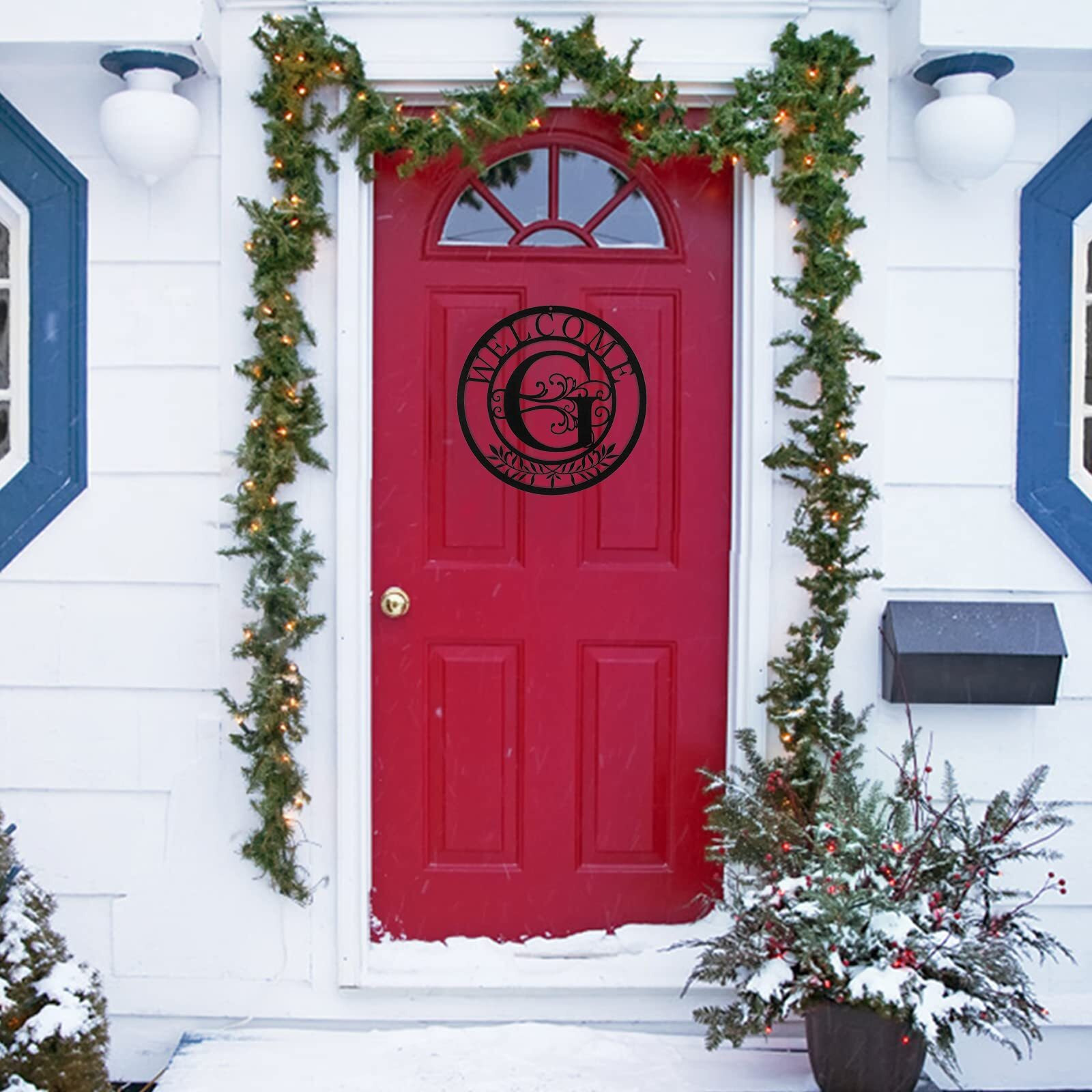 Cinpiuk Initial Welcome Sign  12 Inch Metal Monogrammed Sign Farmhouse Front Door Porch Sign Wall Art Decor  Monogram Gift Rustic Welcome Wreath Hanging Ornament For Indoor Outdoor  G