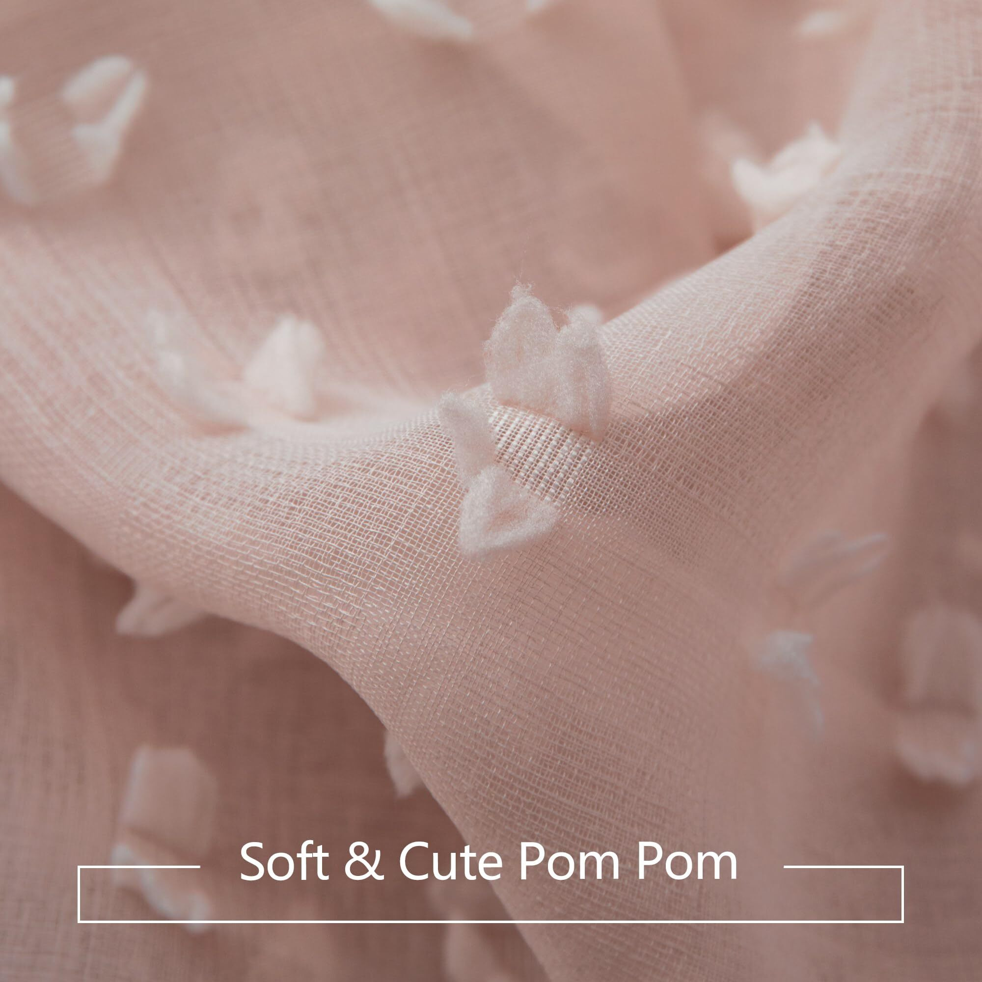 Dancurton Sheer Pink Curtains 90 Inches Long 2 Panels Set Pom Pom Semi Sheer Drapes For Girls Room Kids Nursery Back Tab Rod Pocket Cute Polka Dot Curtains 90 Inch Length For Bedroom 52X90 Dusty Pink