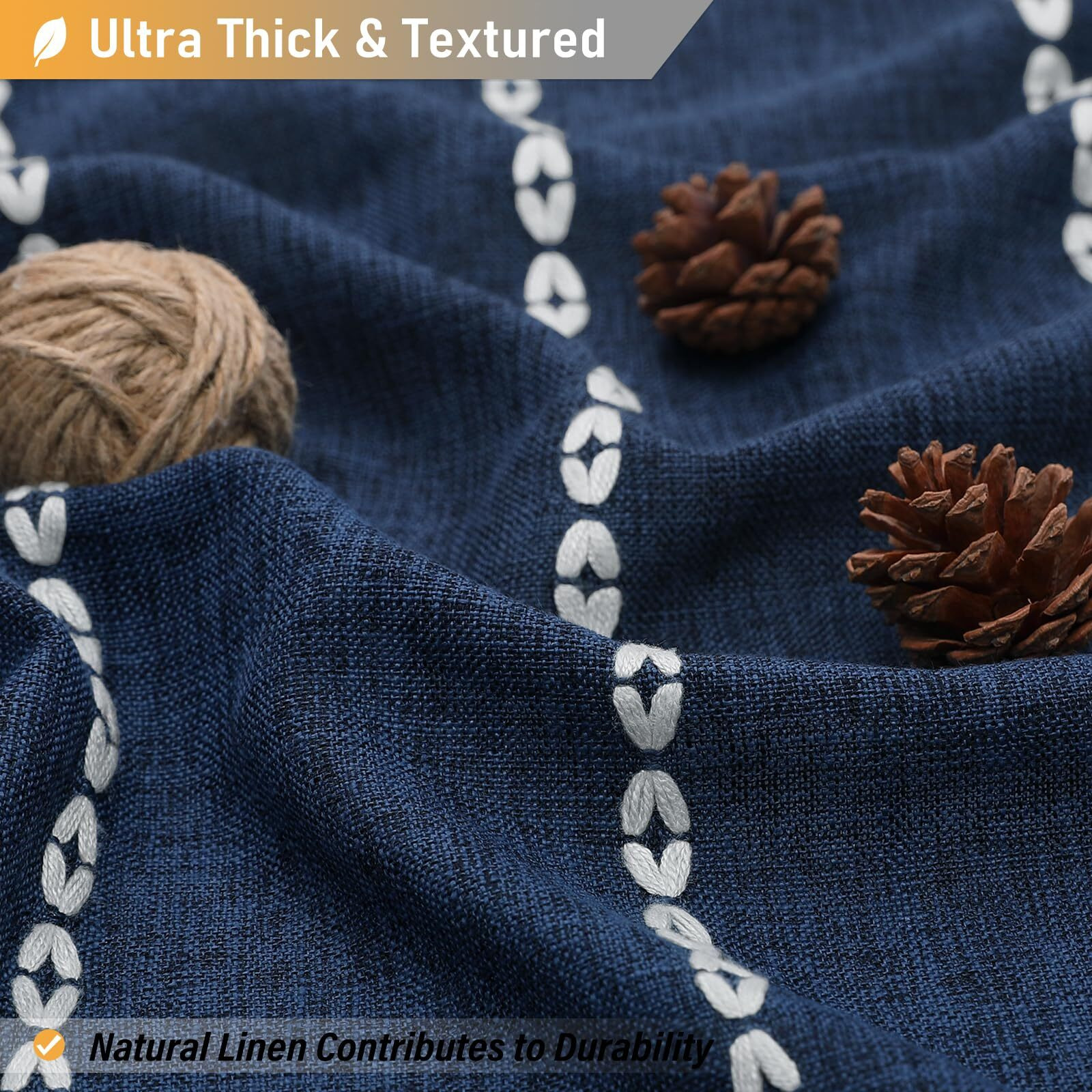 Bttn Boho Farmhouse Shower Curtain - Linen Rustic Weighted Striped Fabric Shower Curtain Set With Tassel  Water Repellent  Bohemian Vintage Country Cloth Shower Curtain For Bathroom  Navy Blue  72X72