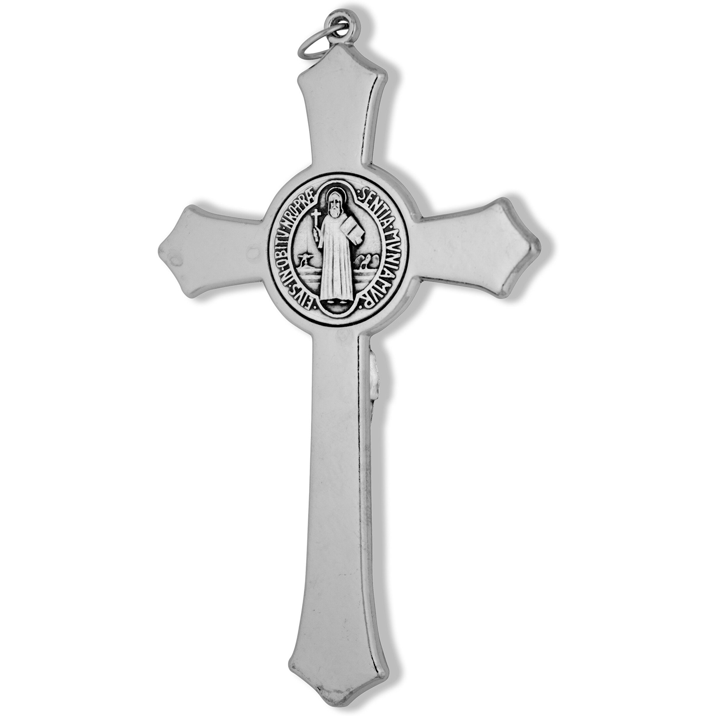 Large Saint Benedict Pectoral Cross With Colored Enamel (Blue)