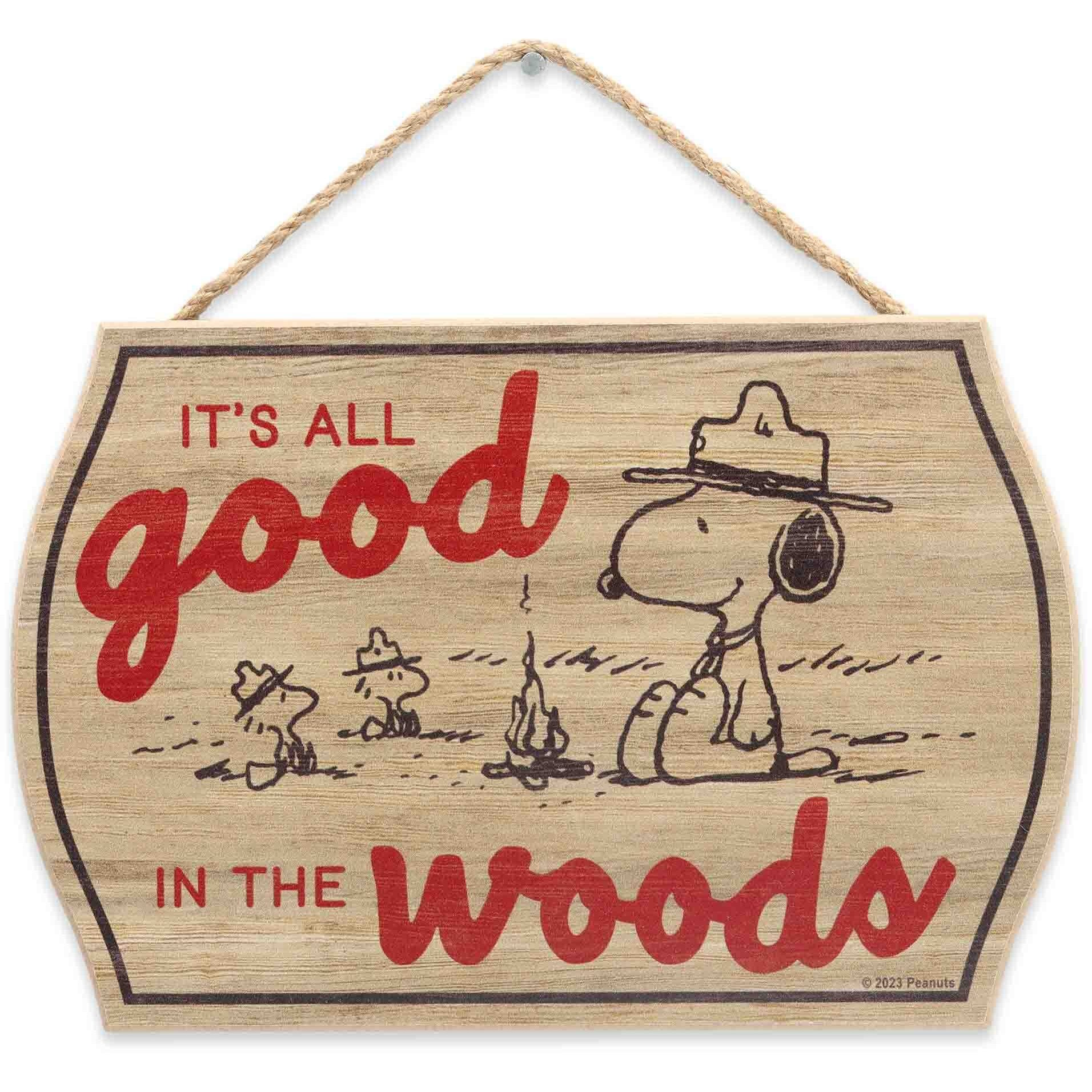 Peanuts Snoopy It's All Good In The Woods Hanging Wood Wall Decor - Fun Snoopy Sign For Cabin  Lake House Or Camper