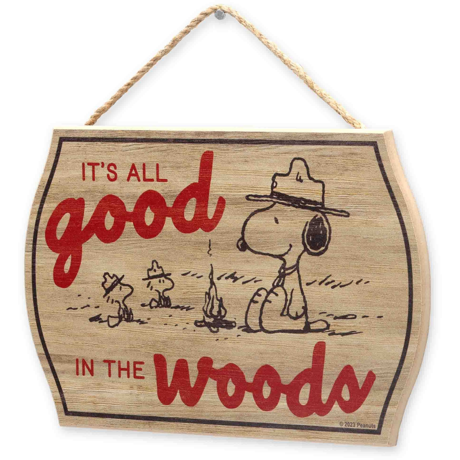 Peanuts Snoopy It's All Good In The Woods Hanging Wood Wall Decor - Fun Snoopy Sign For Cabin  Lake House Or Camper