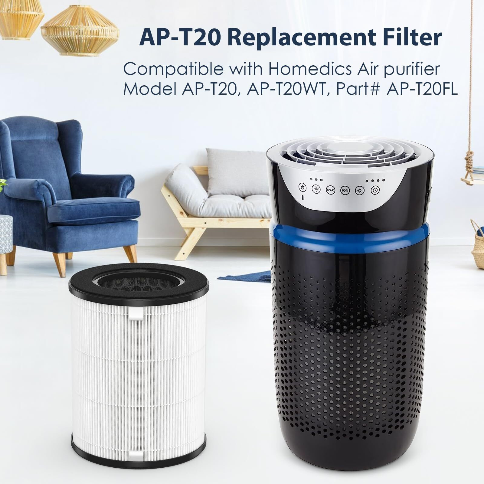 Ap-T20 Replacement Hepa Filter Compatible With Homedics Ap-T20 And Ap-T20Wt Purifier  3-In-1 True Hepa Replacement Filter  Part Ap-T20Fl  Pack Of 2