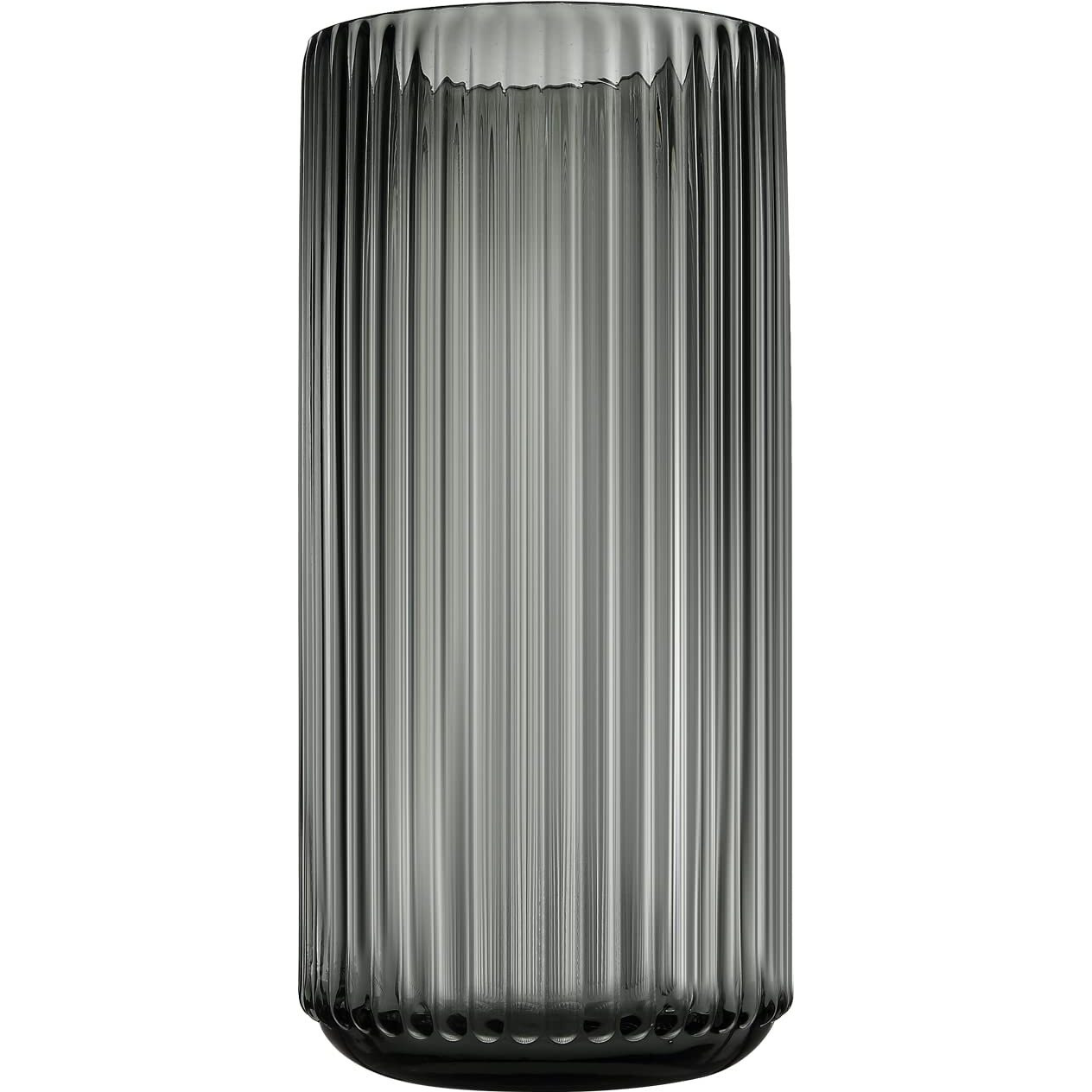 Dinyeo Large Cylinder Ribbed Grey Glass Flower Vase For Farmhouse Dining Table Centerpieces Decor