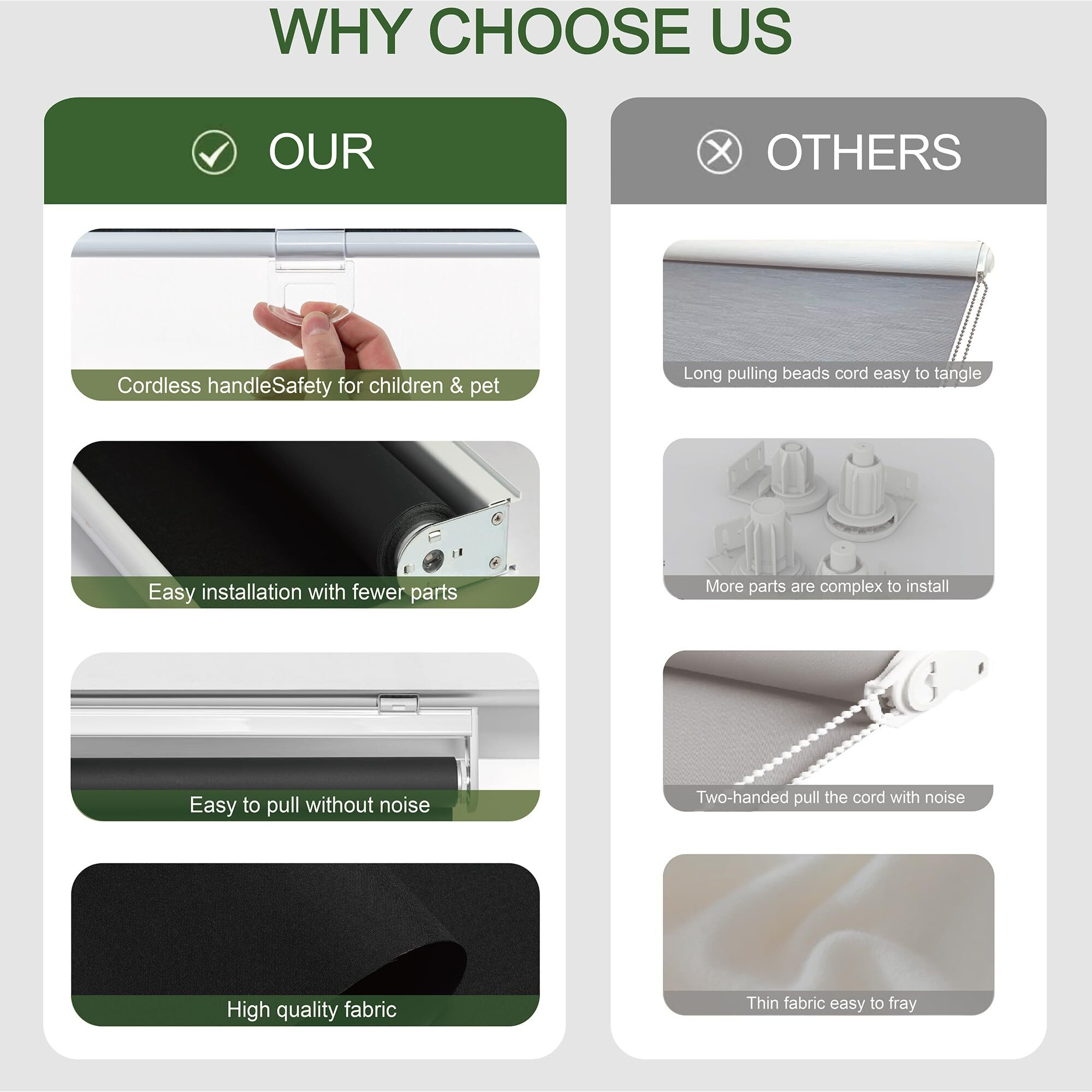 Kalysie Cordless Roller Shades 100% Blackout Blinds For Windows And Doors  Pull Down Room Darkening Window Shades  Easy To Install For Home And Office  Black  Fixed 75 Inches High  45 Inches Width