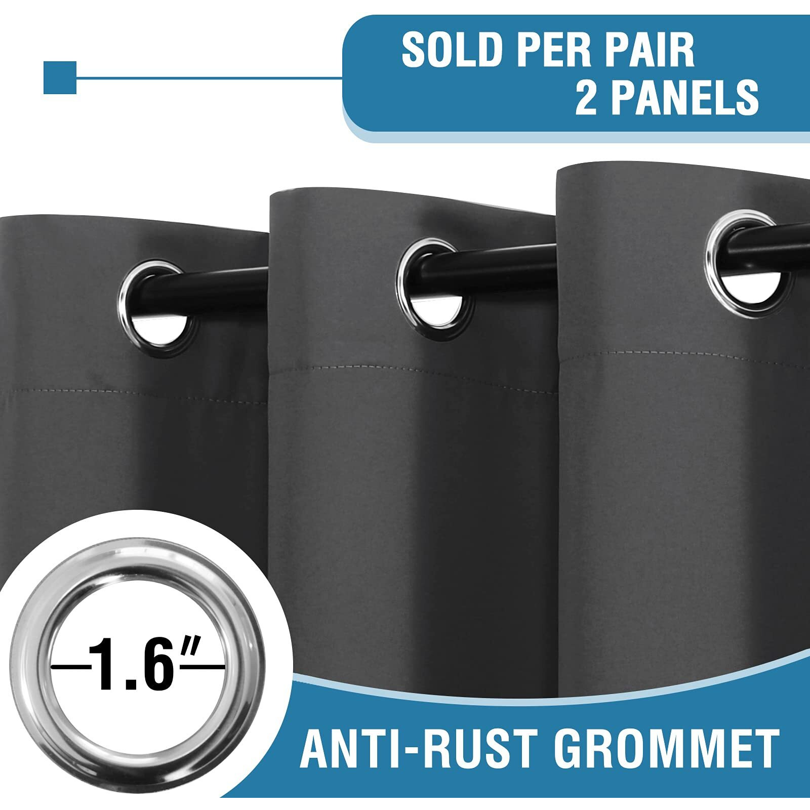 H.Versailtex 100% Blackout Curtains For Bedroom Thermal Insulated Blackout Curtains 63 Inch Length Heat And Full Light Blocking Curtains For Living Room With Black Liner 2 Panels  Charcoal Gray