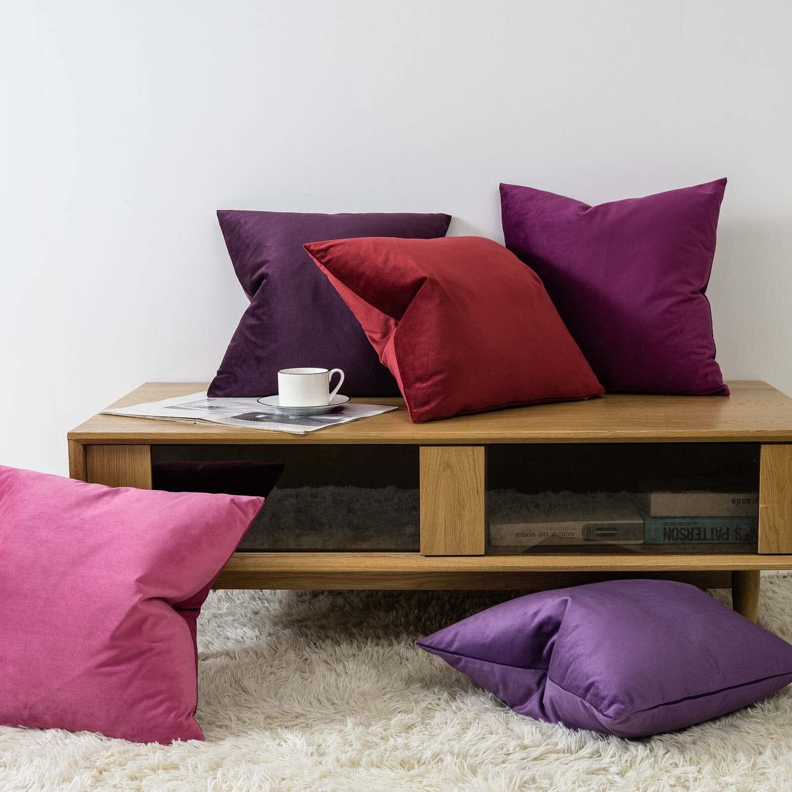 Juspurbet Eggplant Purple 16X16 Inch Velvet Throw Pillow Covers With Invisible Zipper For Home Decor Decorative Soft Velvet Sofa Cushion Covers Set Of 2