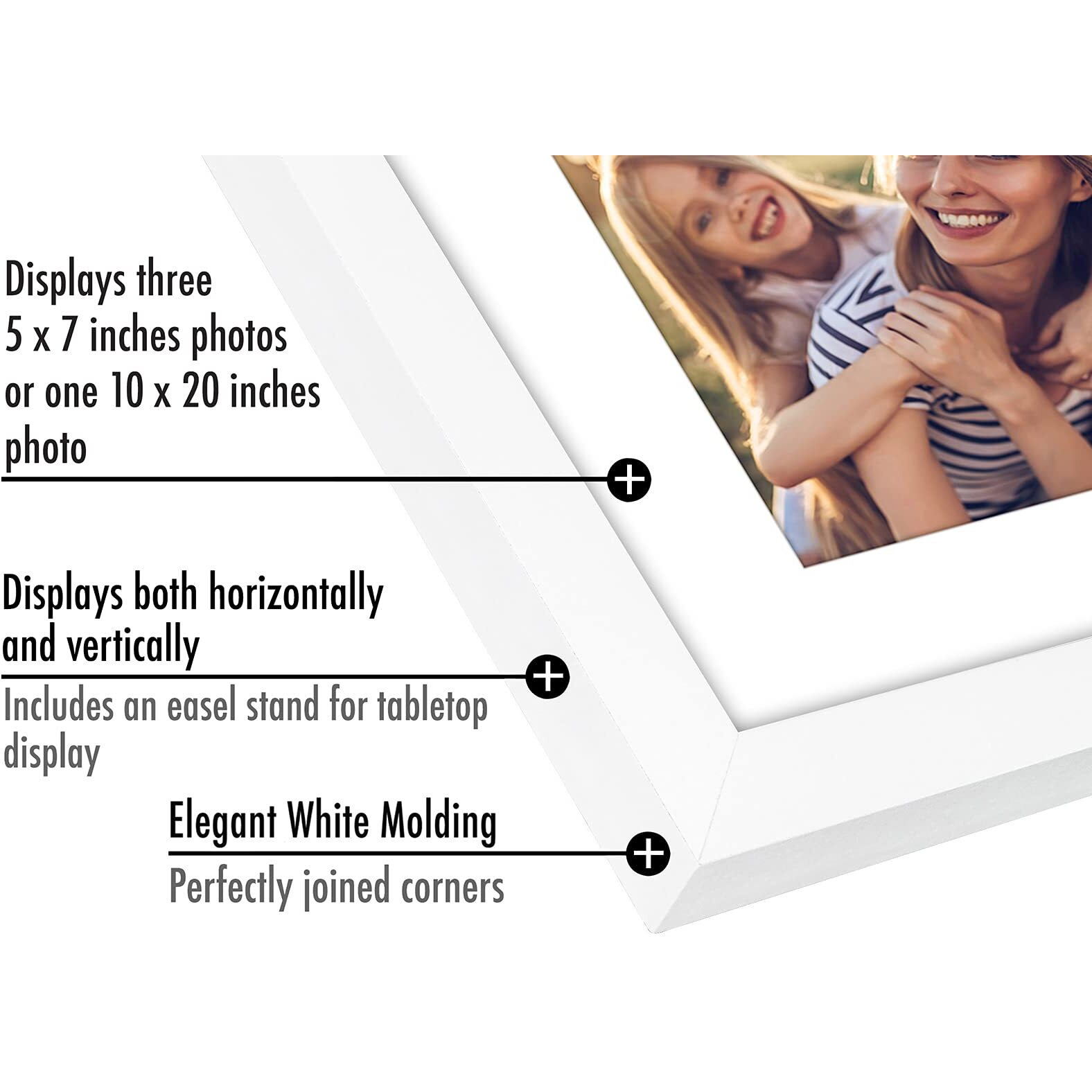 Americanflat 10X20 Collage Picture Frame In White - Displays Three 5X7 Frame Openings - Engineered Wood Panoramic Picture Frame With Plexiglass - Horizontal And Vertical Formats For Wall