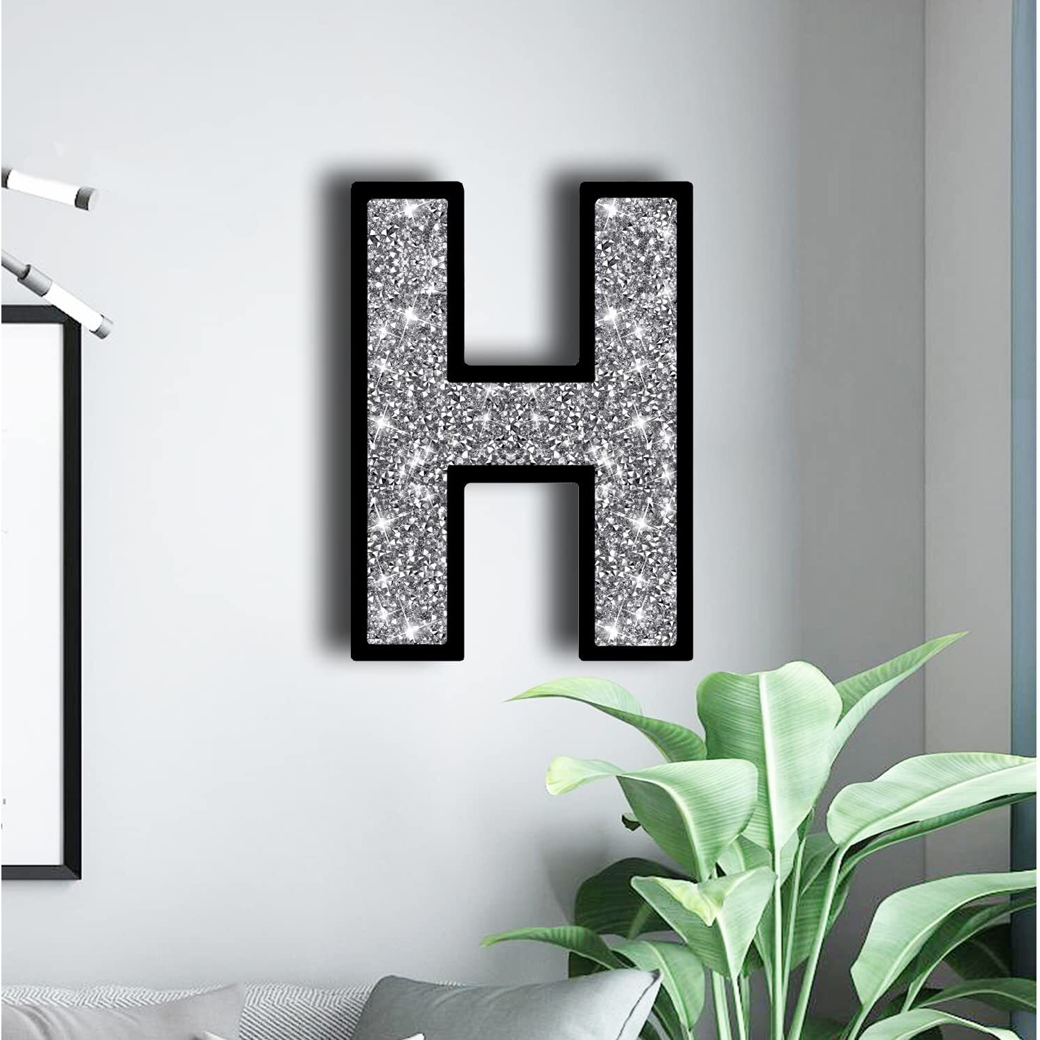 Xihacty Letters Signs For Home DCor  Crystal Crushed Diamond Accent Sign For Wall Decor  Black Diy Custom Capital Letters For Decoration On Bar  Desk  Dresser  Party Birthday  Wedding.(H)