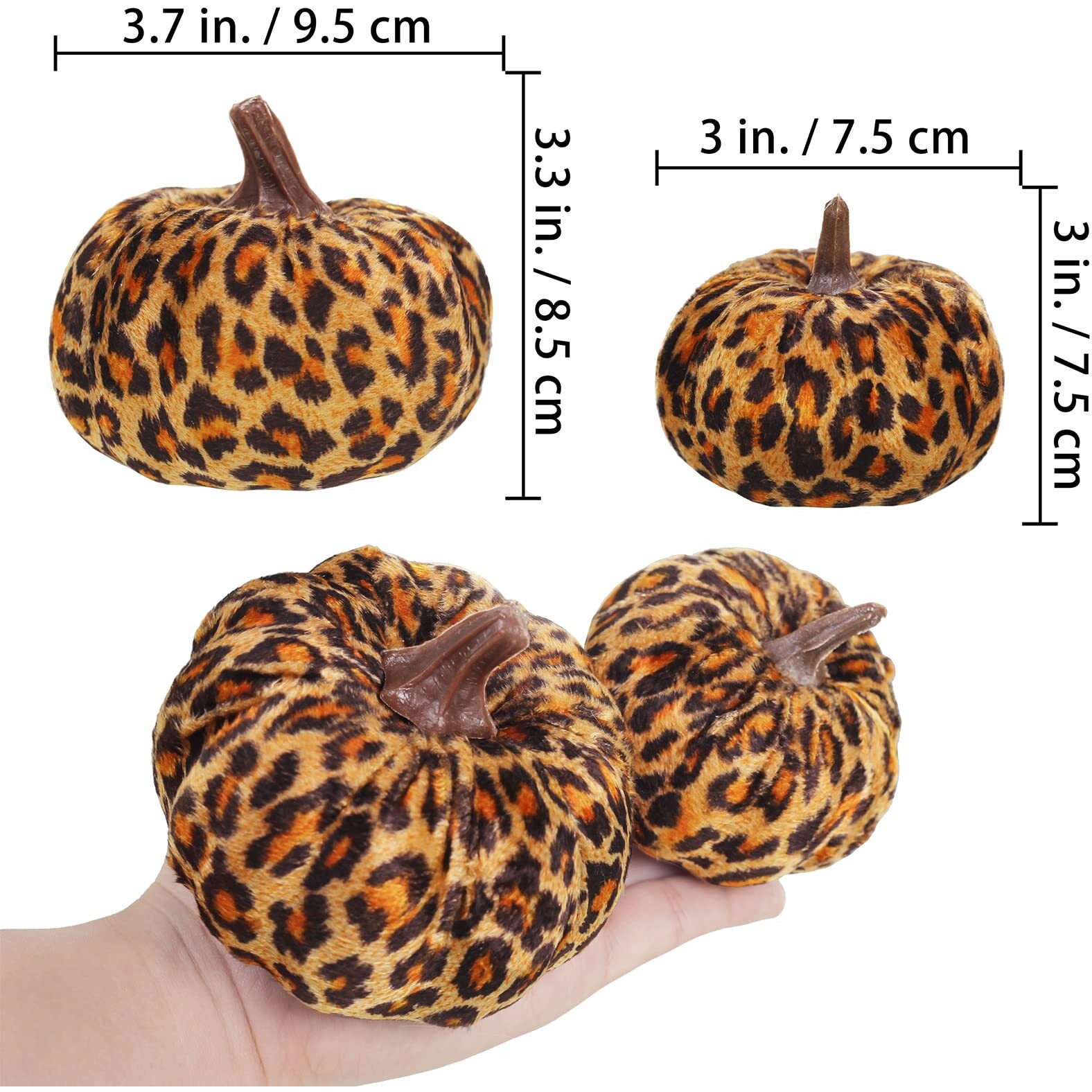Winlyn 16 Pcs Assorted Small Faux Leopard Print Velvet Pumpkins Decorative Cheetah Print Fabric Foam Pumpkins For Rustic Fall Halloween Thanksgiving Table Centerpiece Mantel Kitchen Decoration